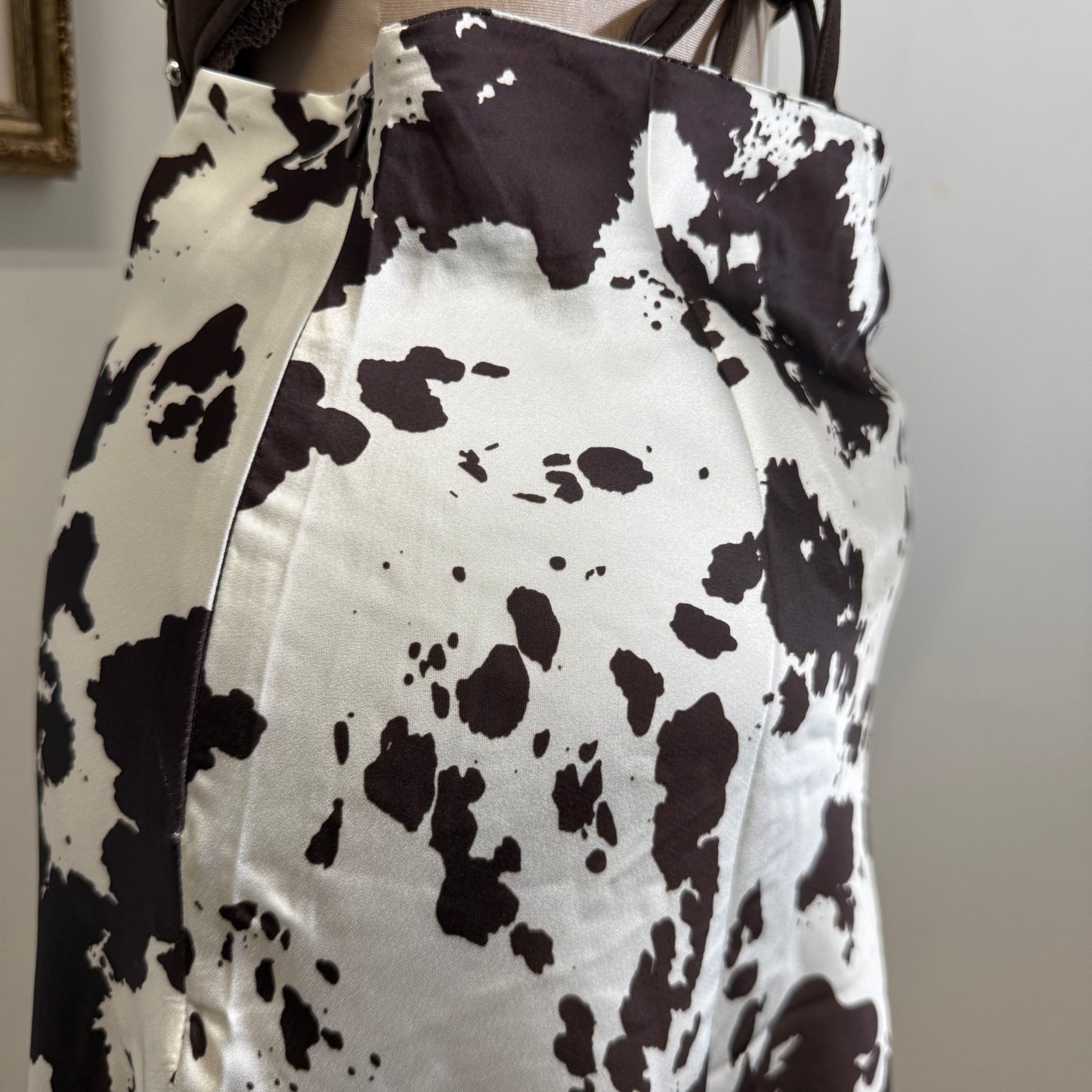 Satin Cow Print Skirt-Cow Print