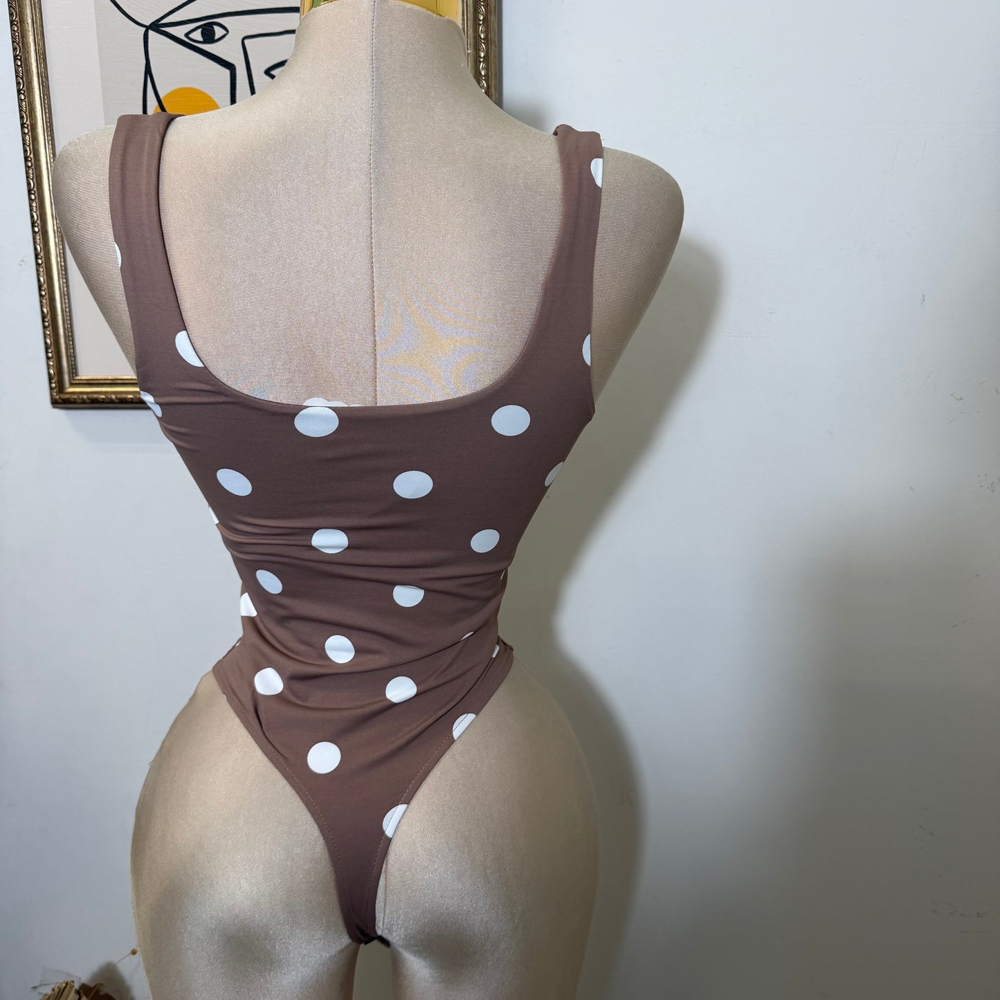 Square neck Polka Dot Bodysuit-Mocha