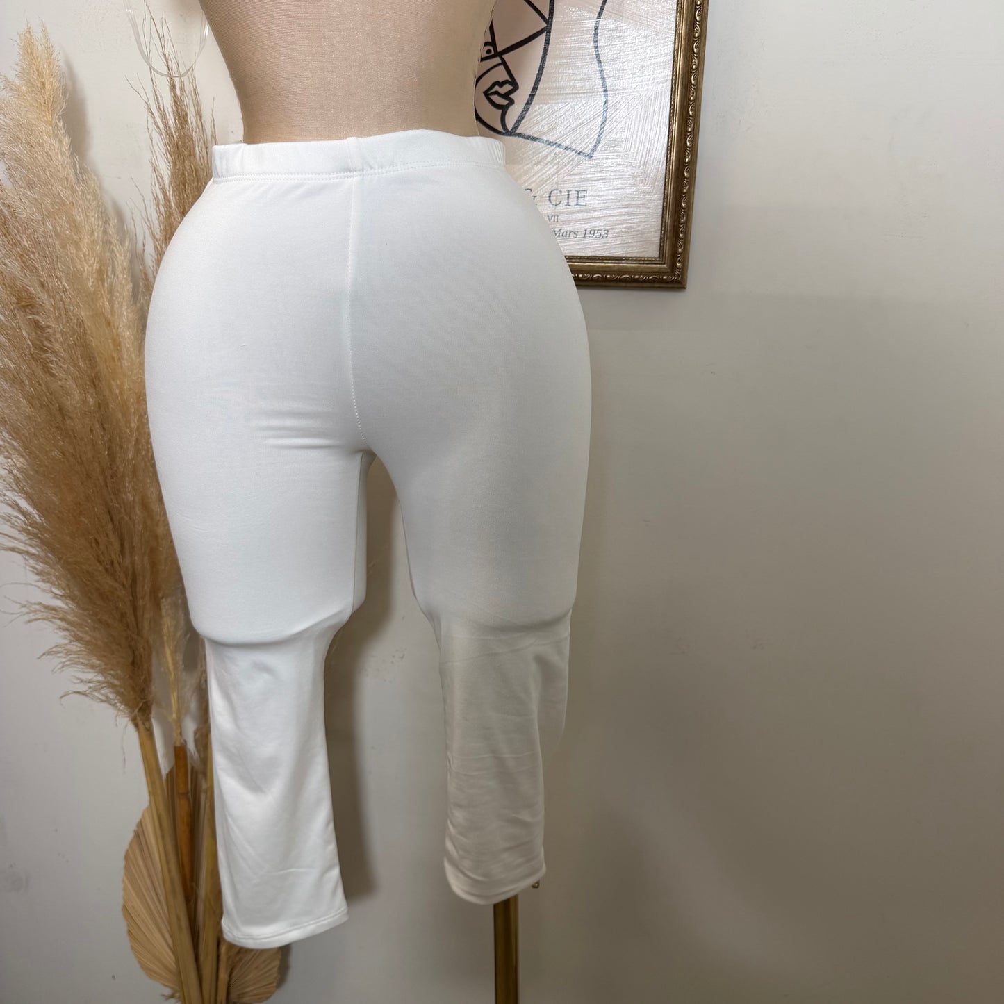 High waisted basic Capri Leggings-White
