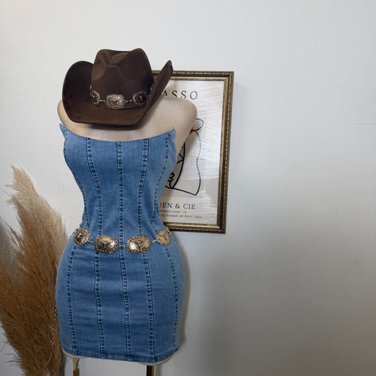 Denim Strapless mini Dress-LT Blue