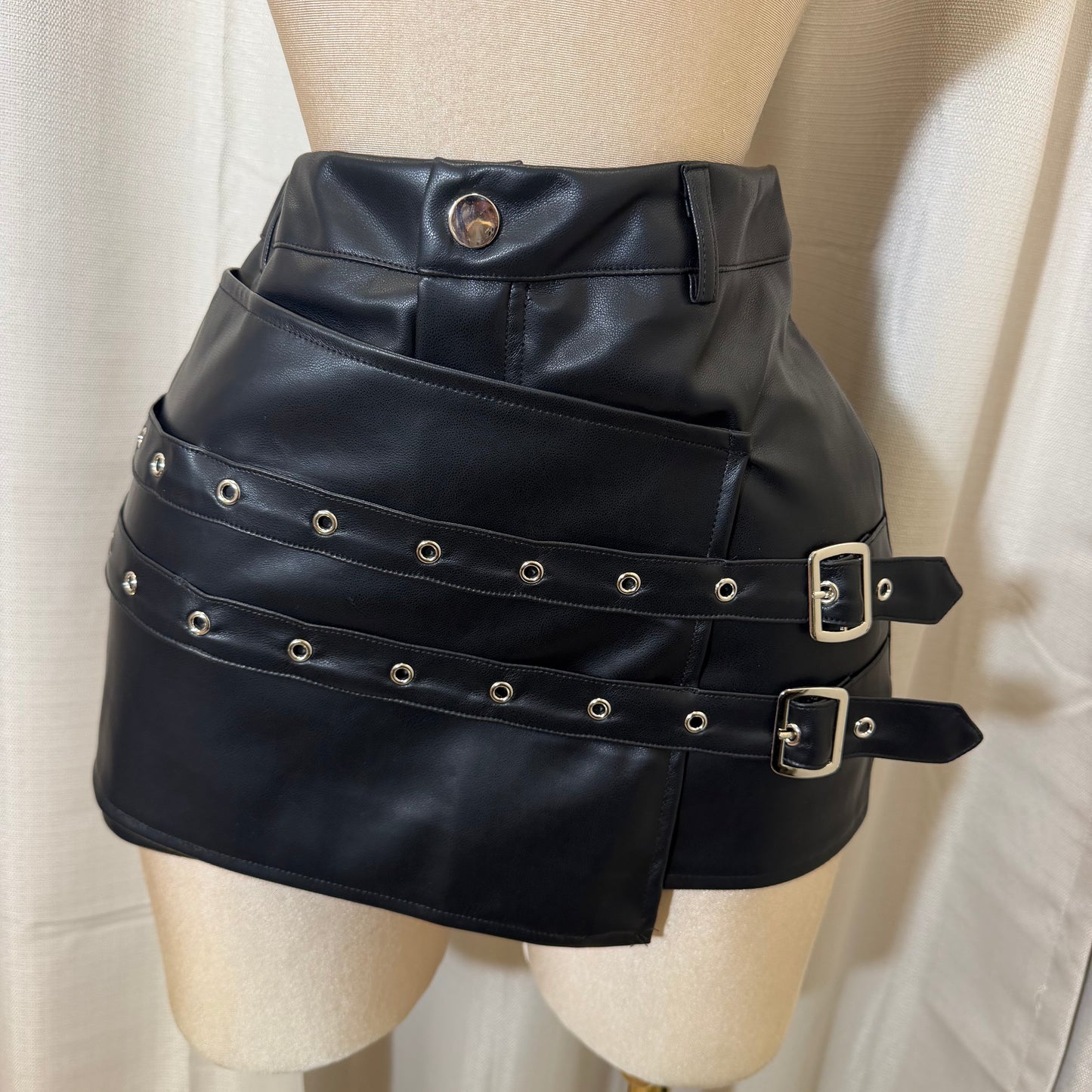 Faux Leather Skort with silver Detail-Black