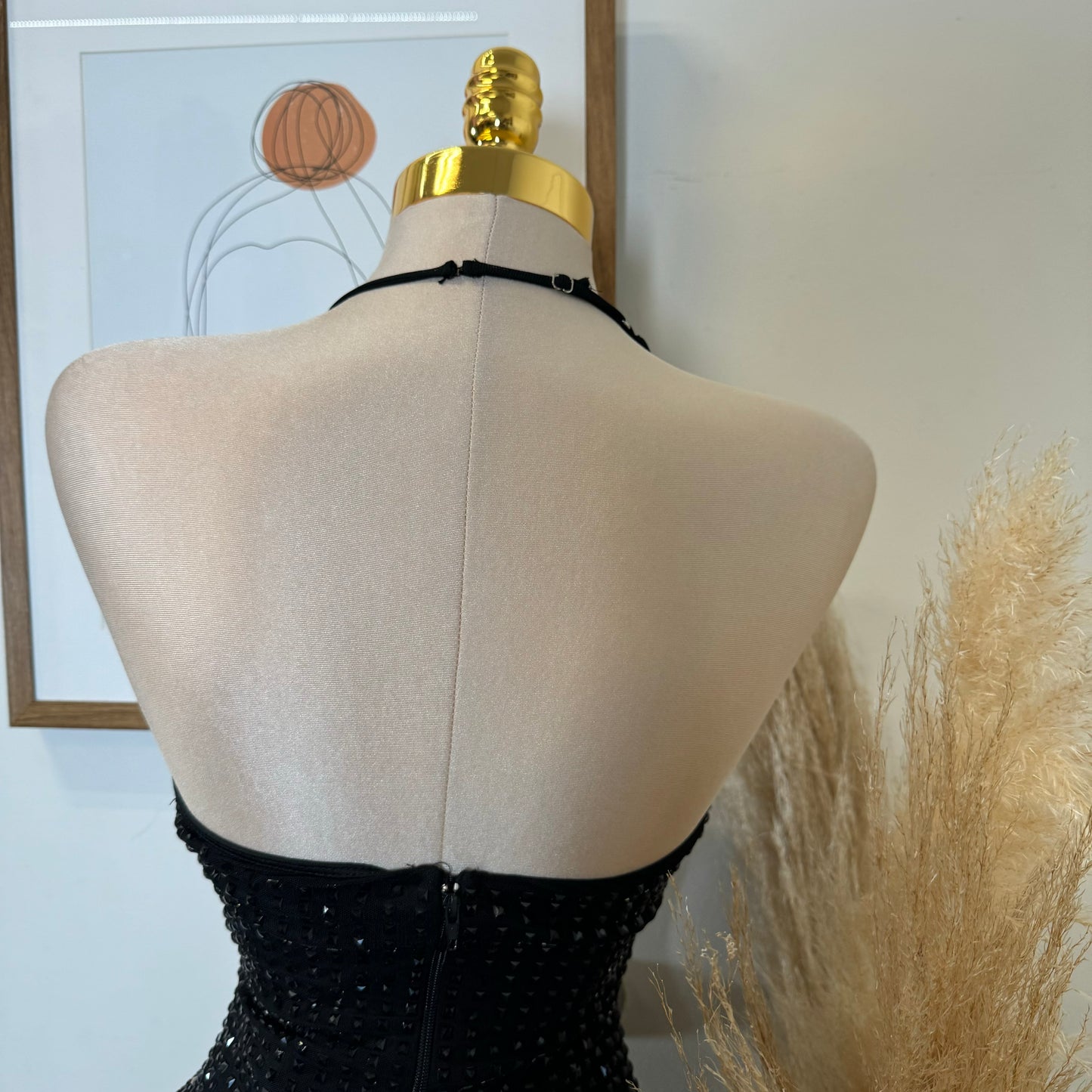 Vegas Rhinestone Halter Dress-Black