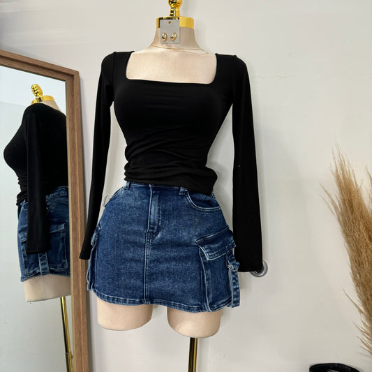 90398 Cargo Mini Skirt-Dark Wash