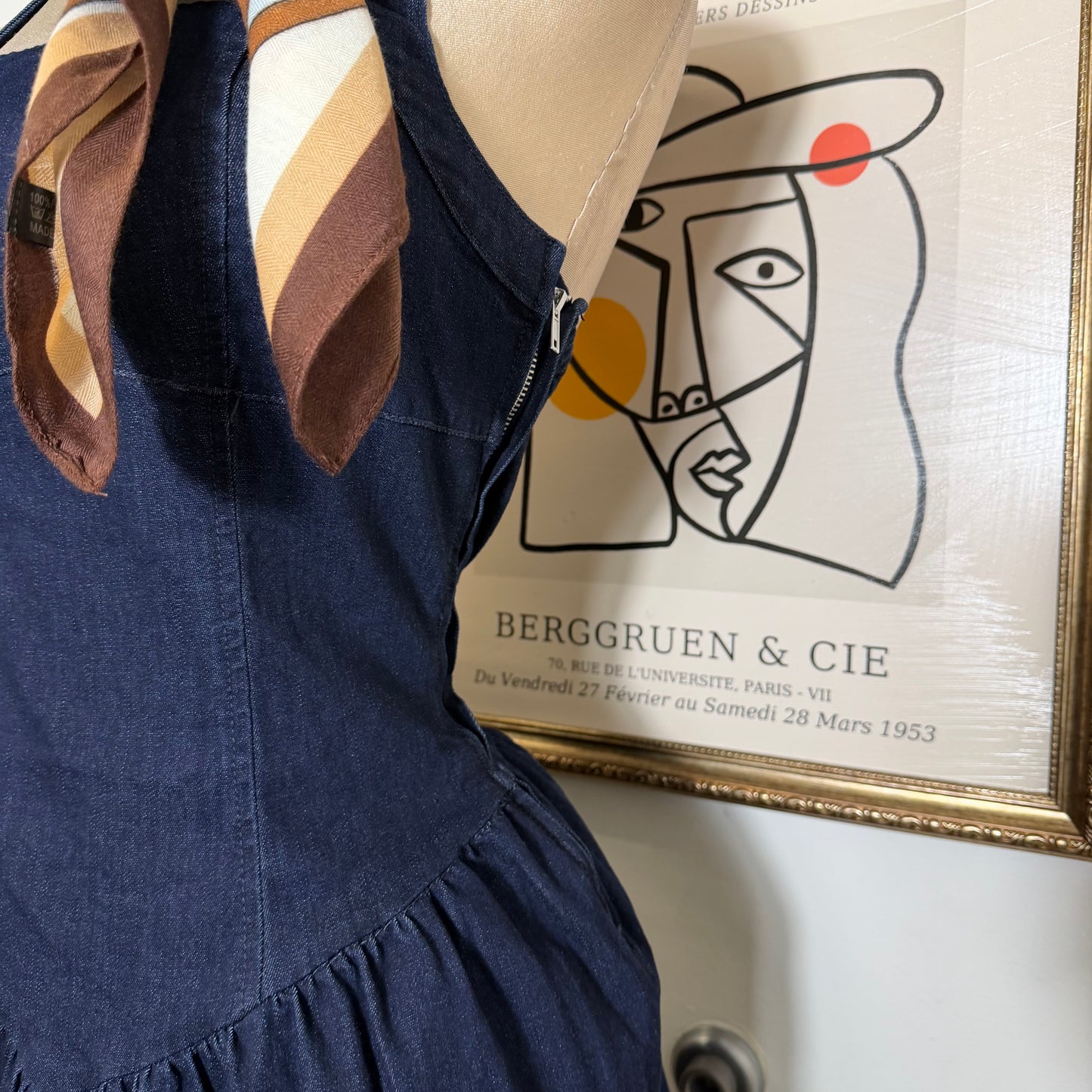 Halter Denim Flare Dress-Indigo