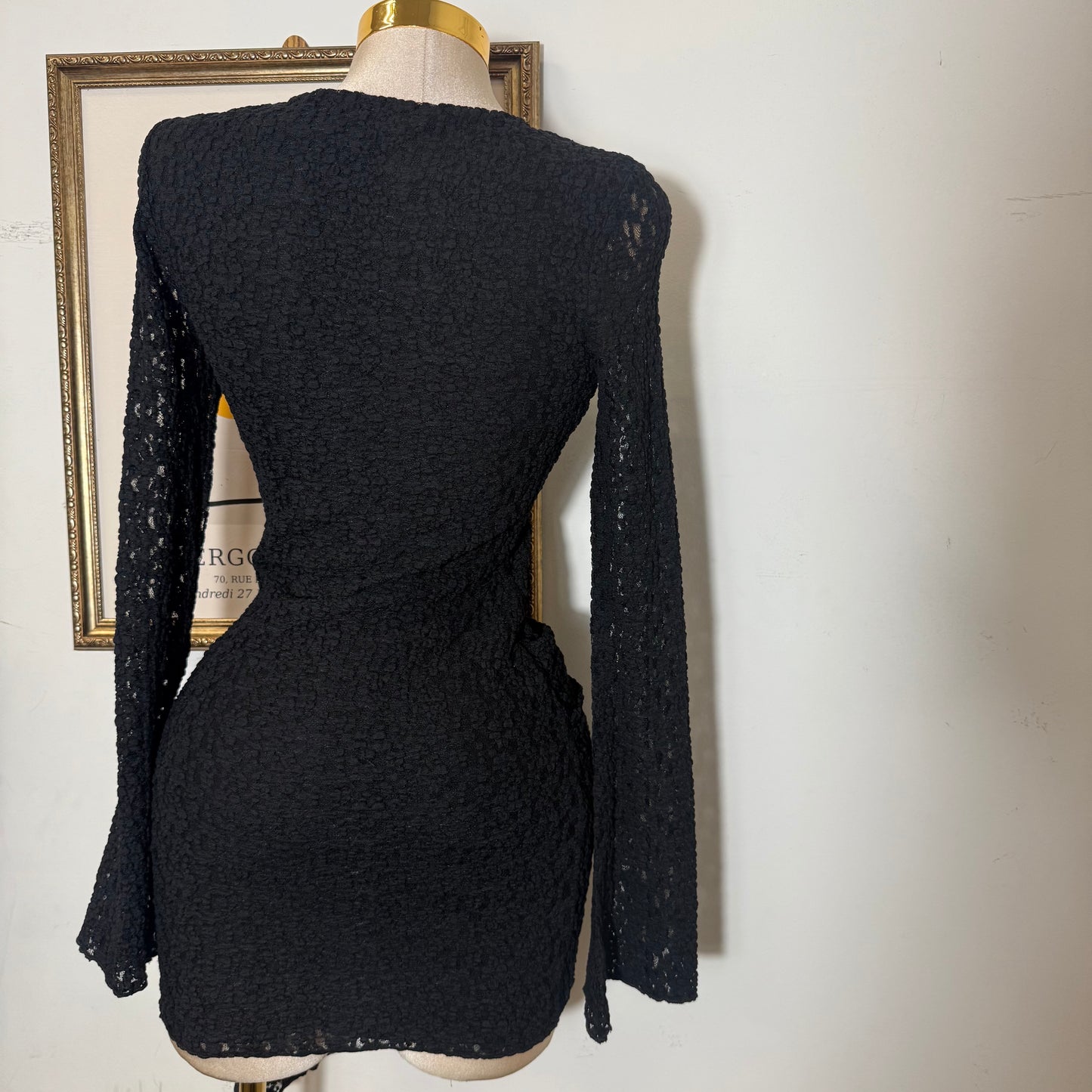 Long Sleeve Gold Detail Dress-Black