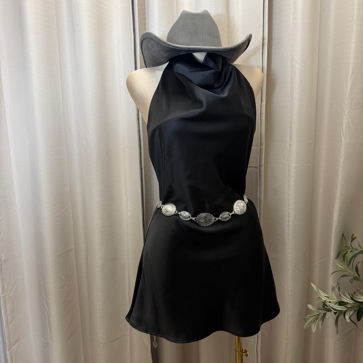 Halter Satin Mini Dress-Black