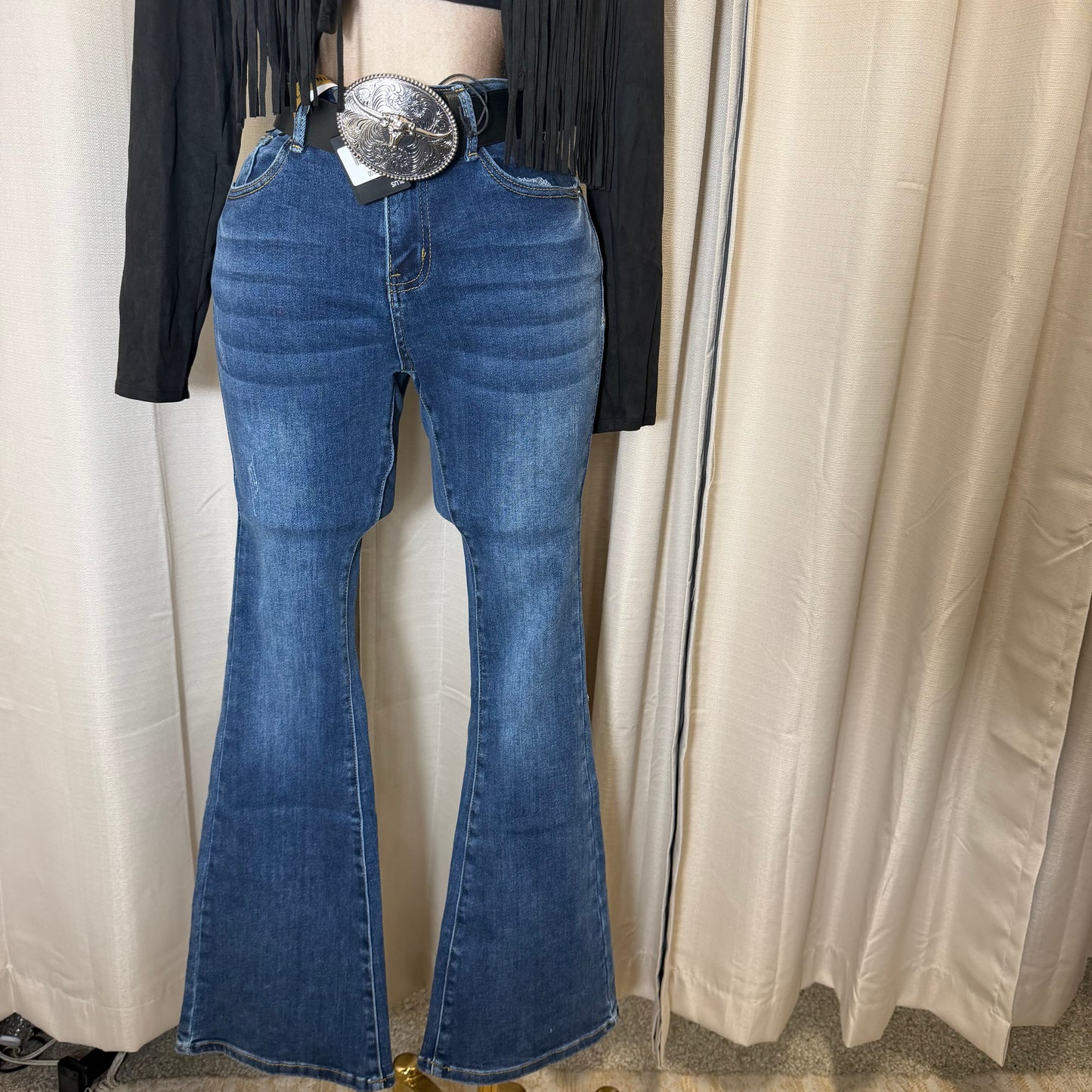 Flare High Waisted Colombian Jeans-Medium wash