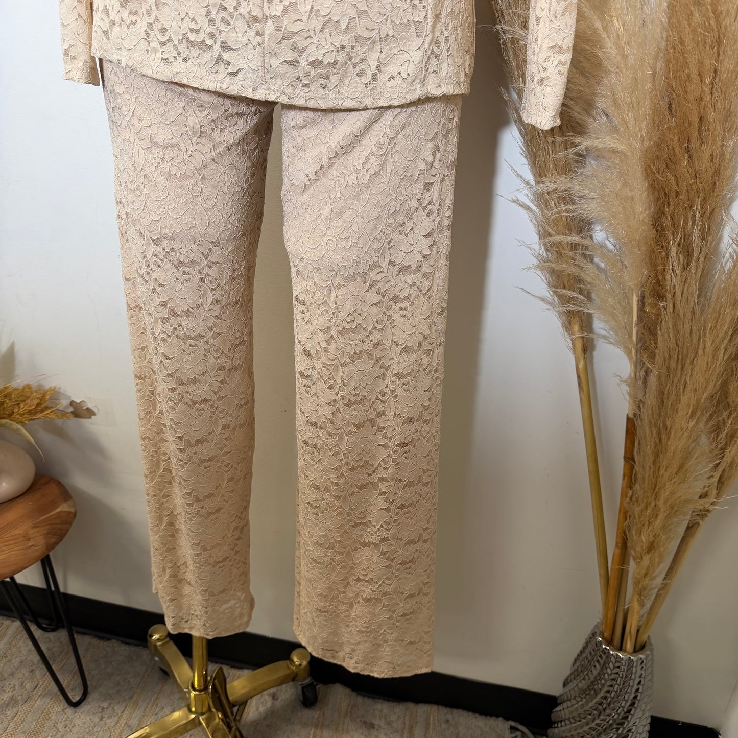 Lace blazer Pant Set -Beige