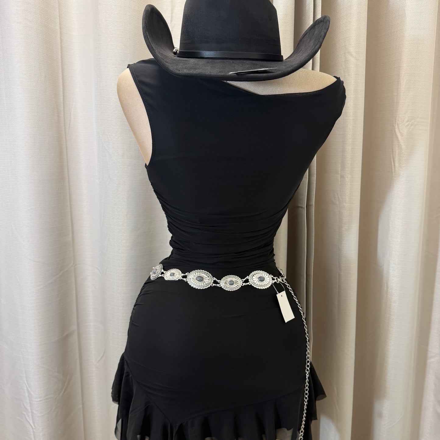 Off shoulder Dress with flowing Detail-Black
