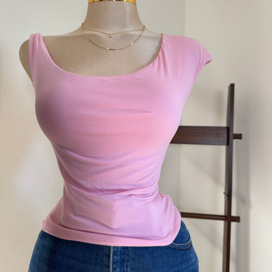 Asymmetrical Double Layered Top-Pink