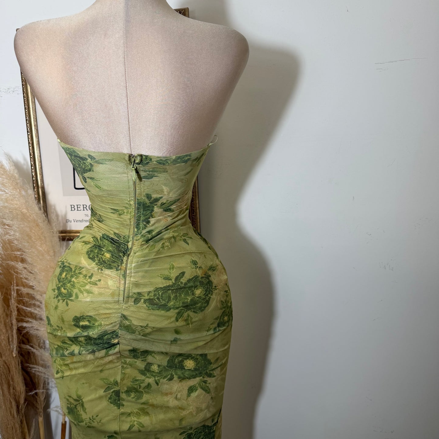 Sweetheart Ruched Wrap Maxi Dress-Green