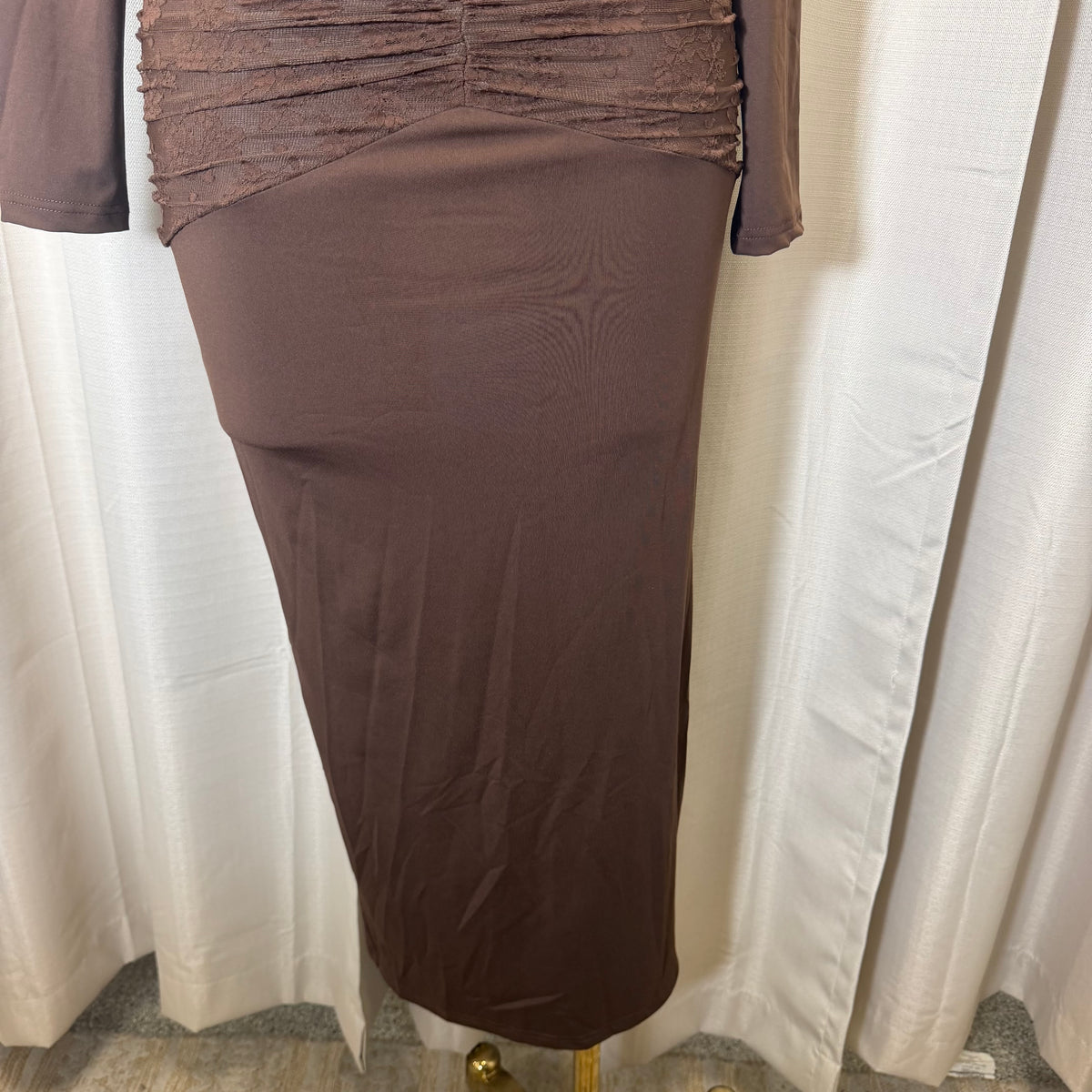 Lace Detail Long sleeve Corset Maxi Dress-Brown