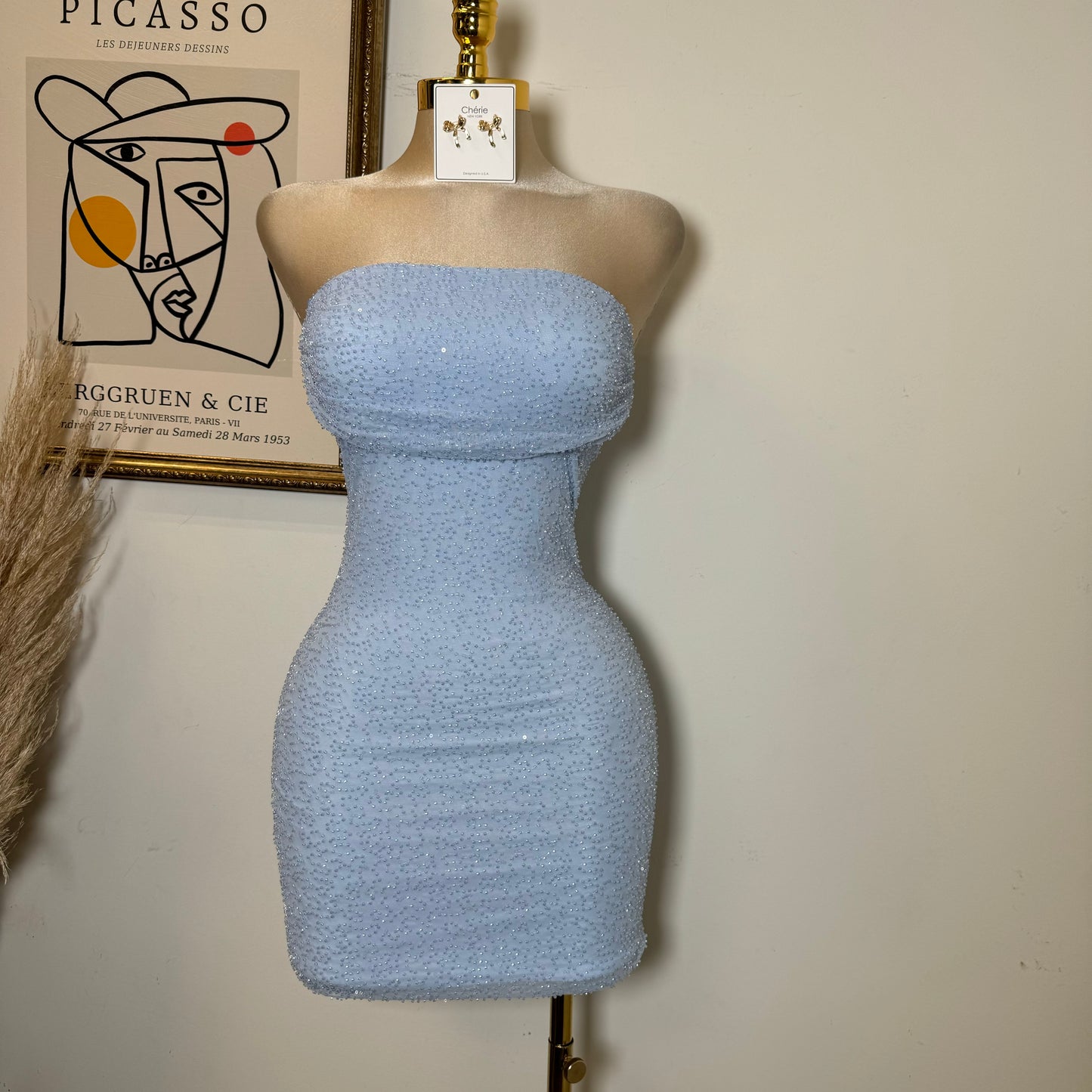Sparkle Strapless Dress-Baby Blue