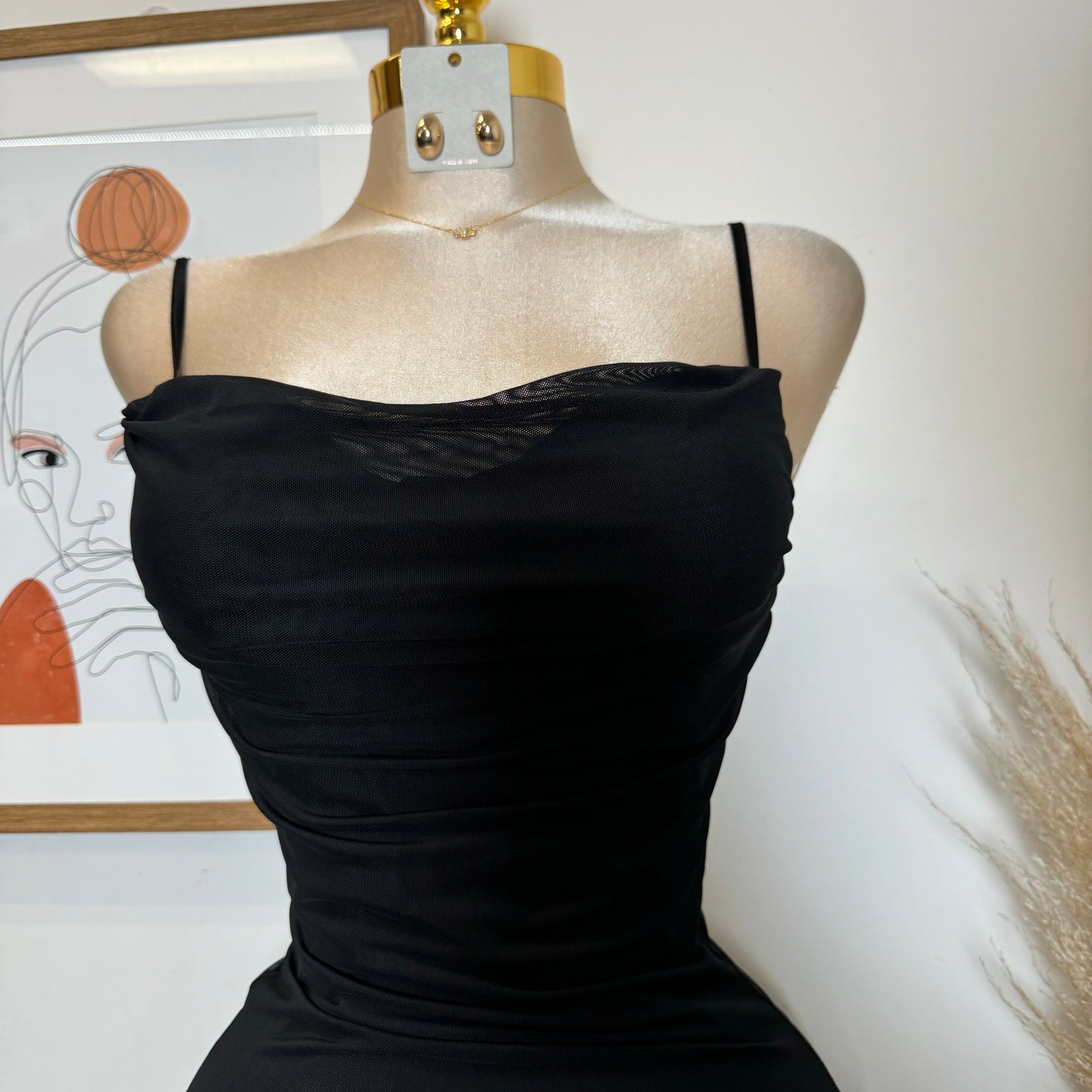 Mesh Mini Dress-Black