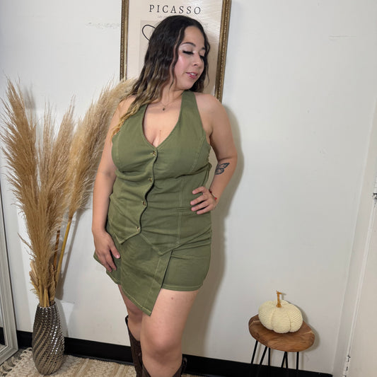 Denim Halter Vest-Green
