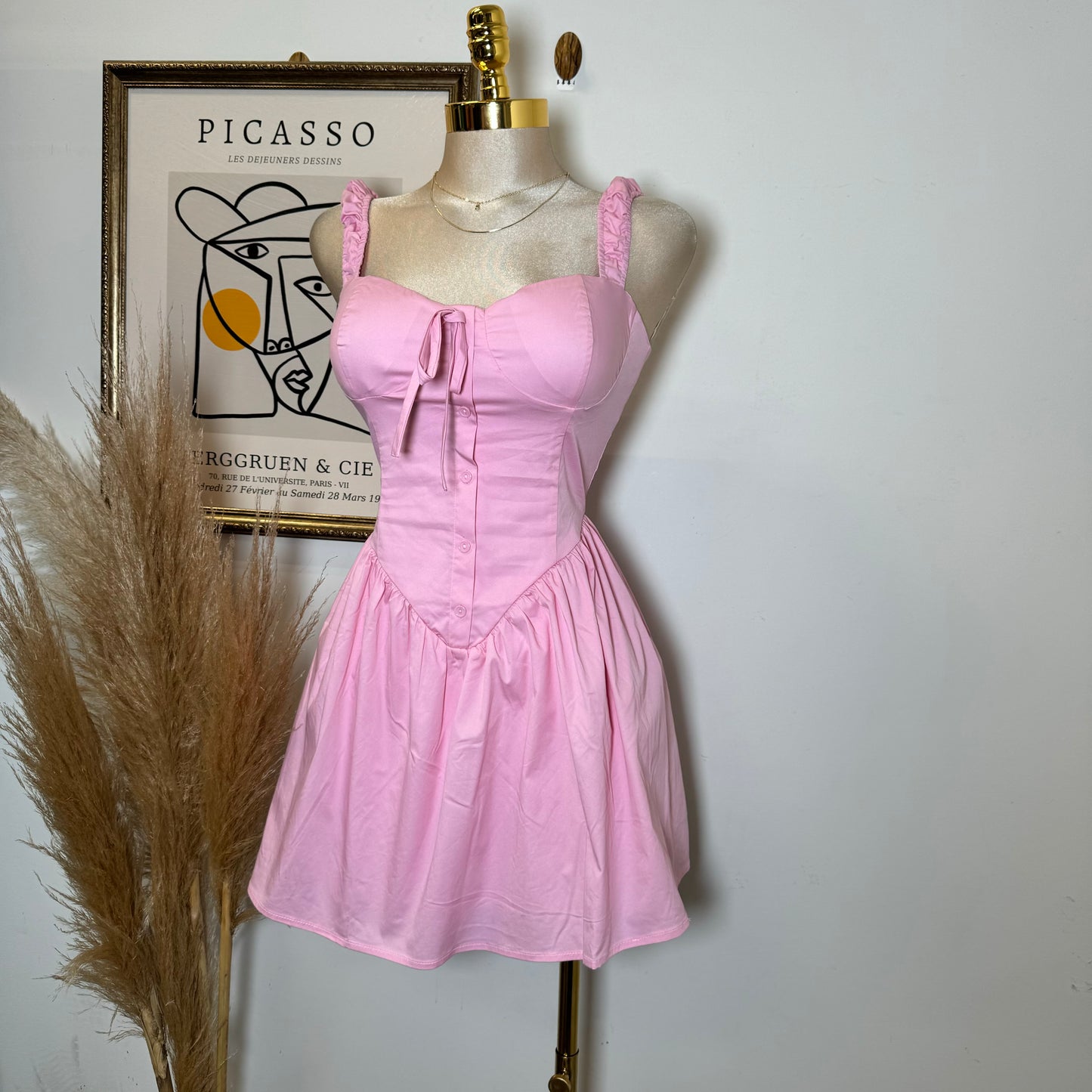 Coqueta Picnic Flare Dress-Pink