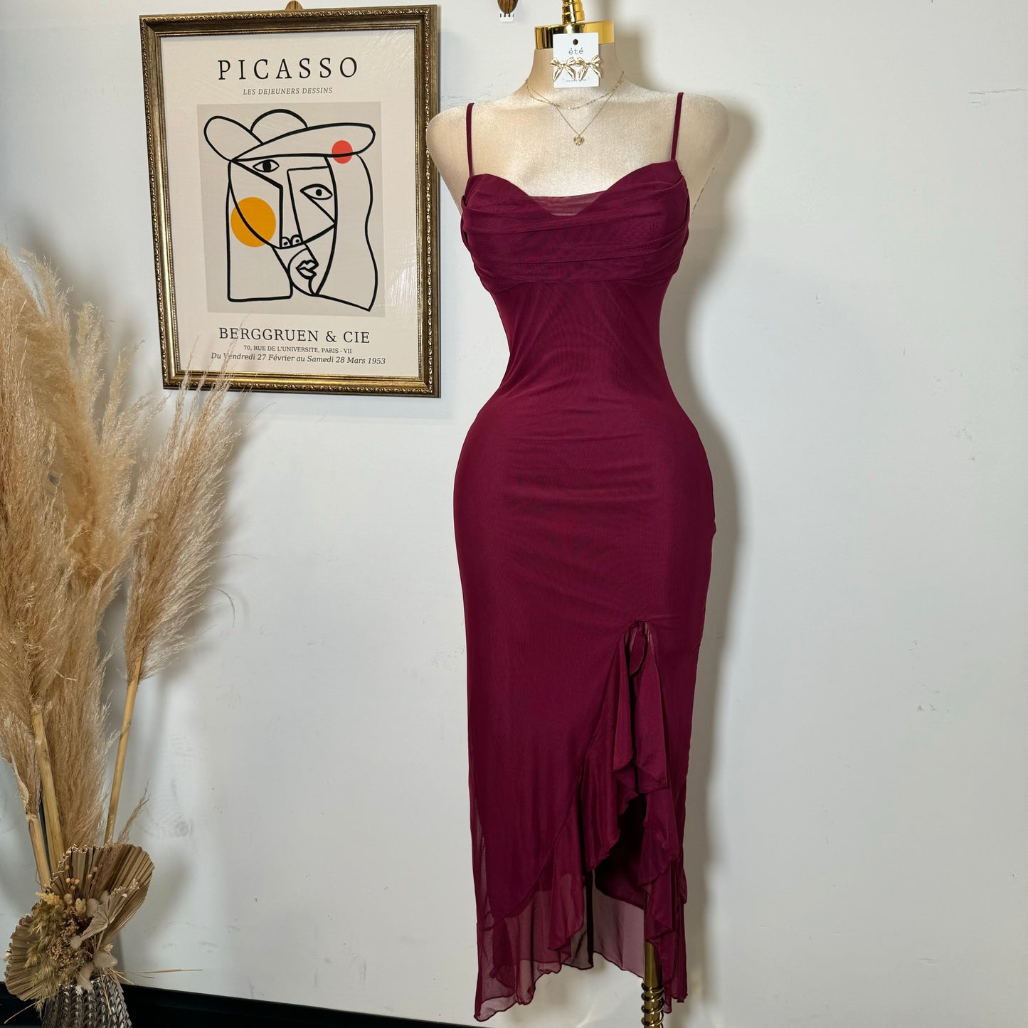 Karil Mesh Dress-Burgundy