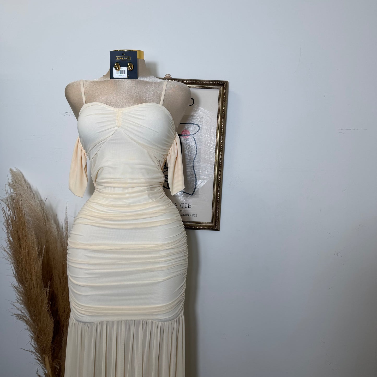 Ruched Long Maxi Dress-Cream