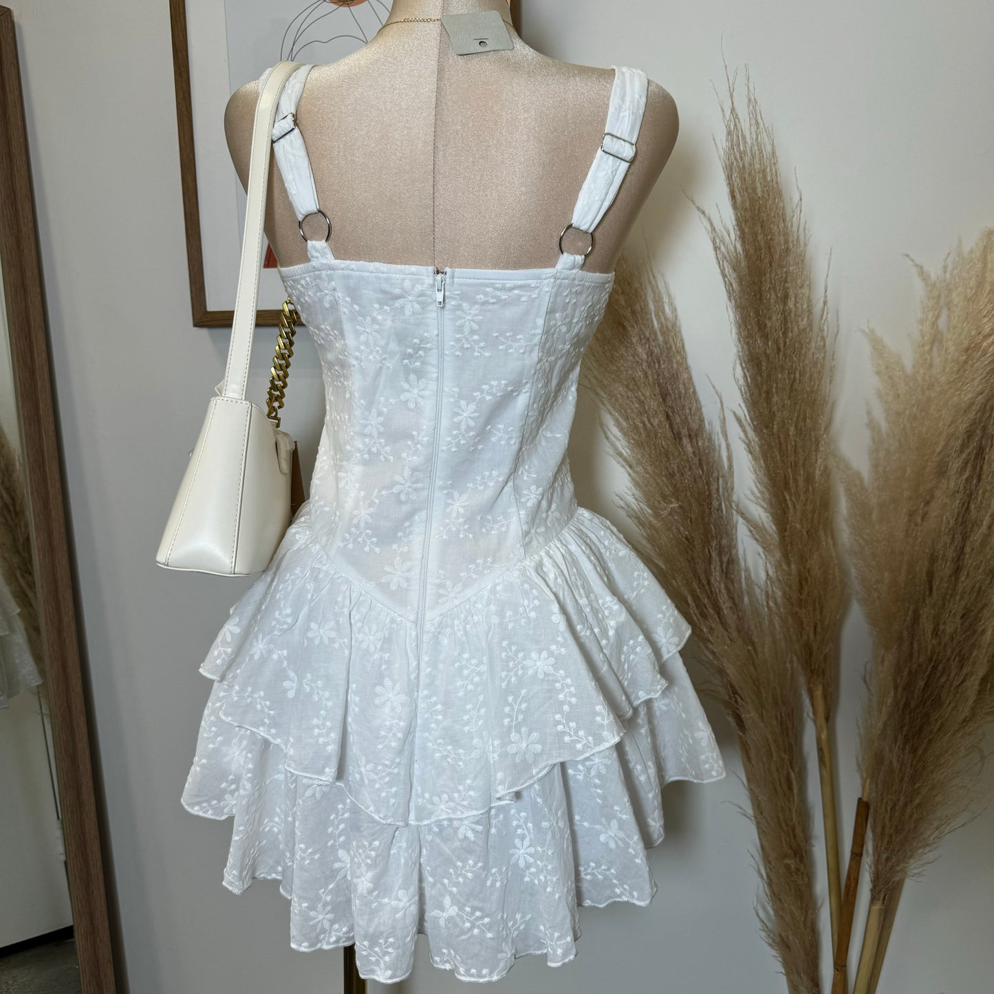 Cotton Corset Double Layer Mini Dress-White