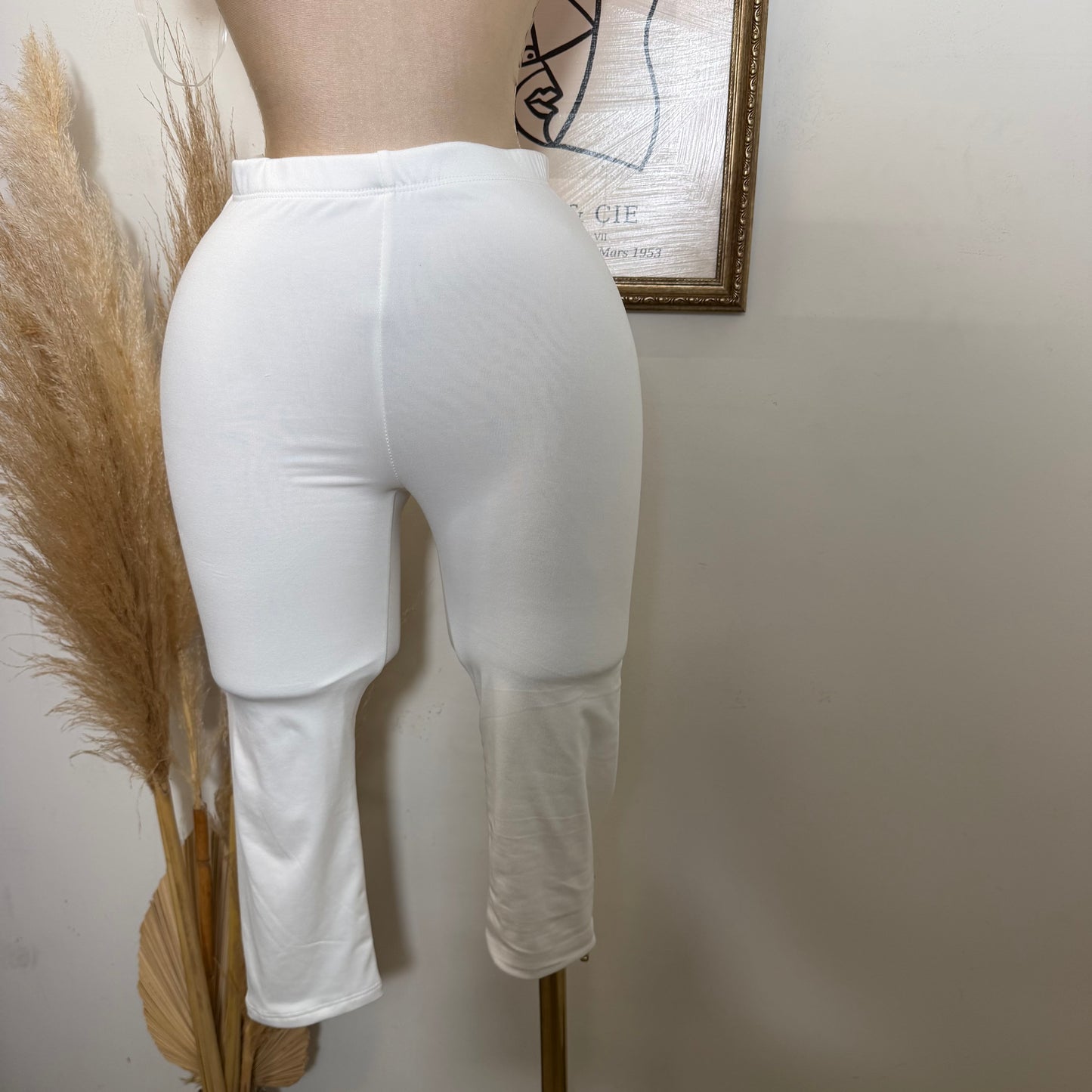 High waisted basic Capri Leggings-White