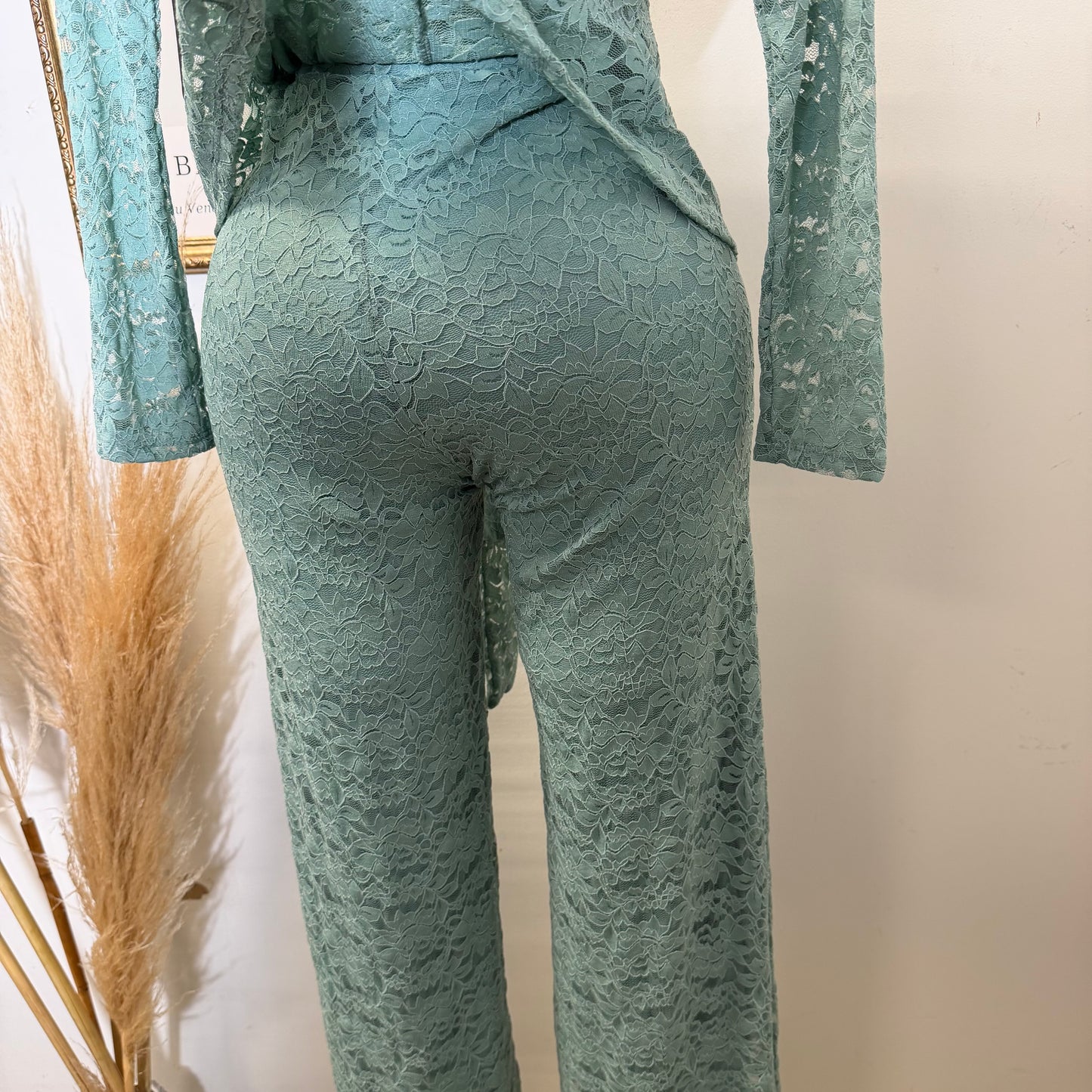 Lace blazer Pant Set -Sage Green