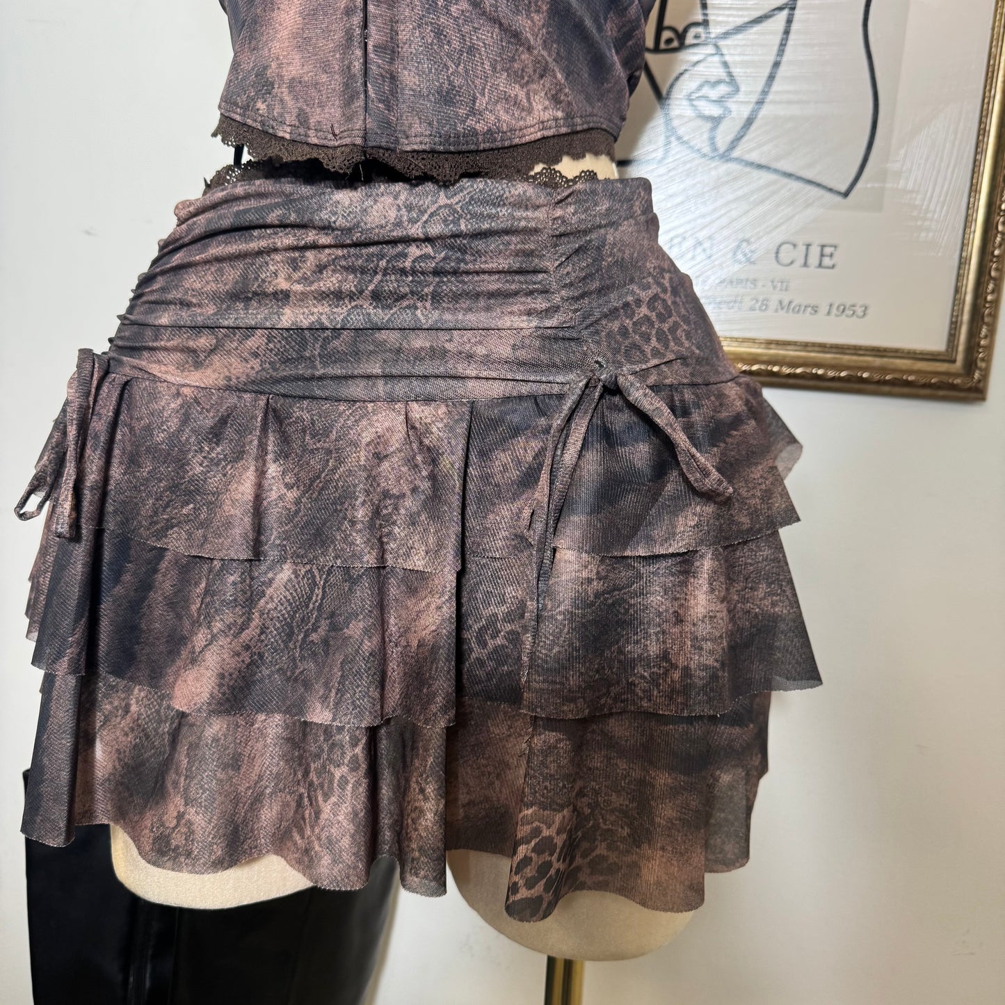 Printed Halter Top and Skirt Set-Chocolate