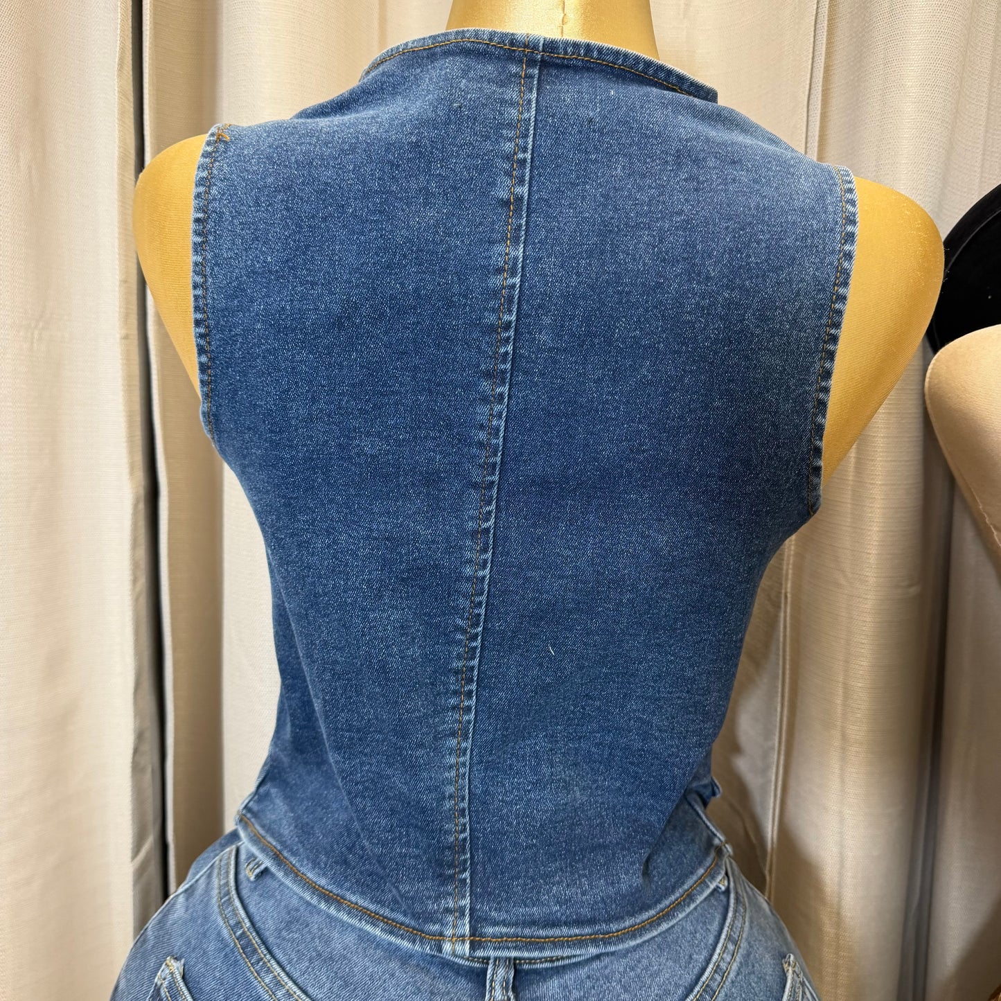 Denim button up Vest-Blue