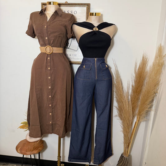 Wide Leg Denim Jeans-Indigo
