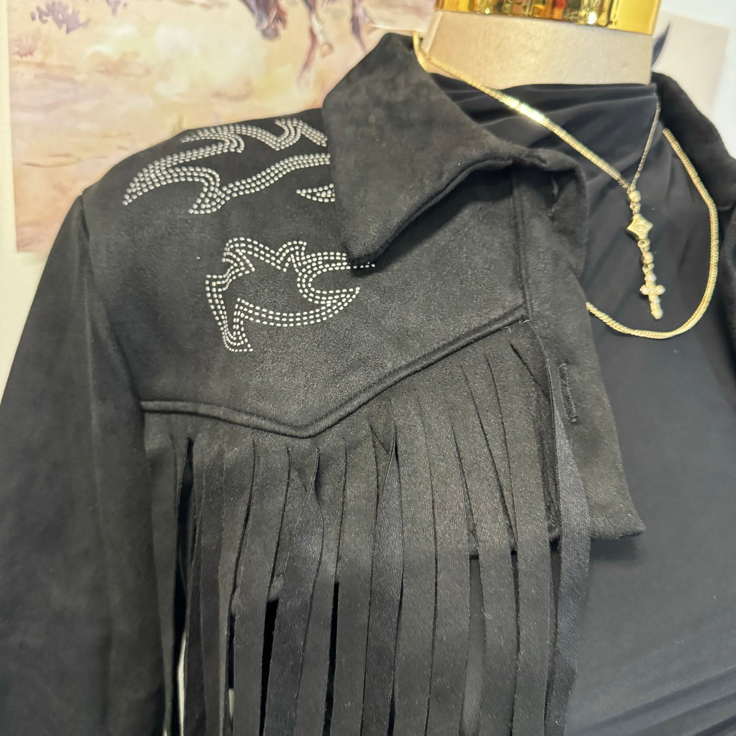 Fringe Suede Western Jacket -Black