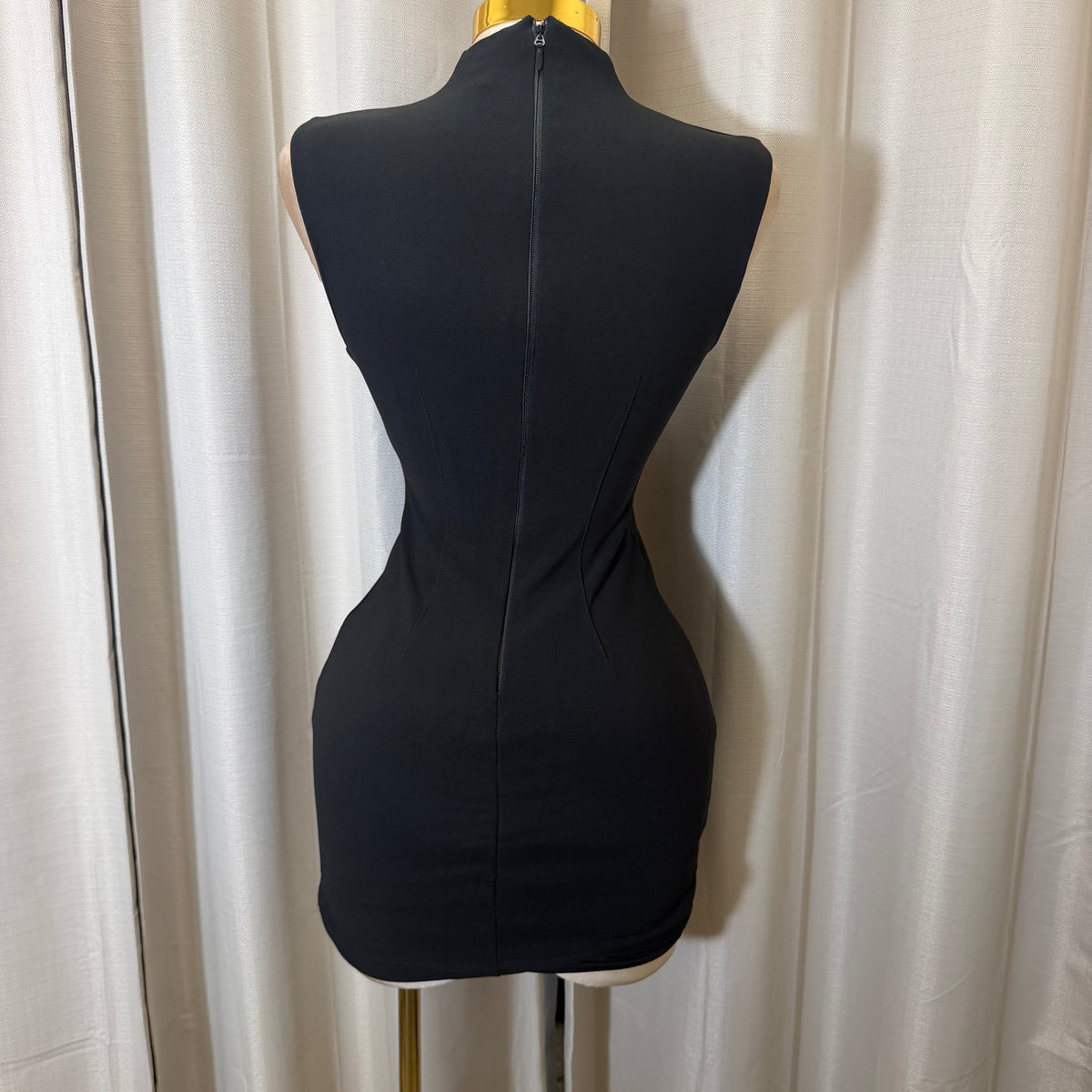 Mock Neck keyhole Mini Dress-Black