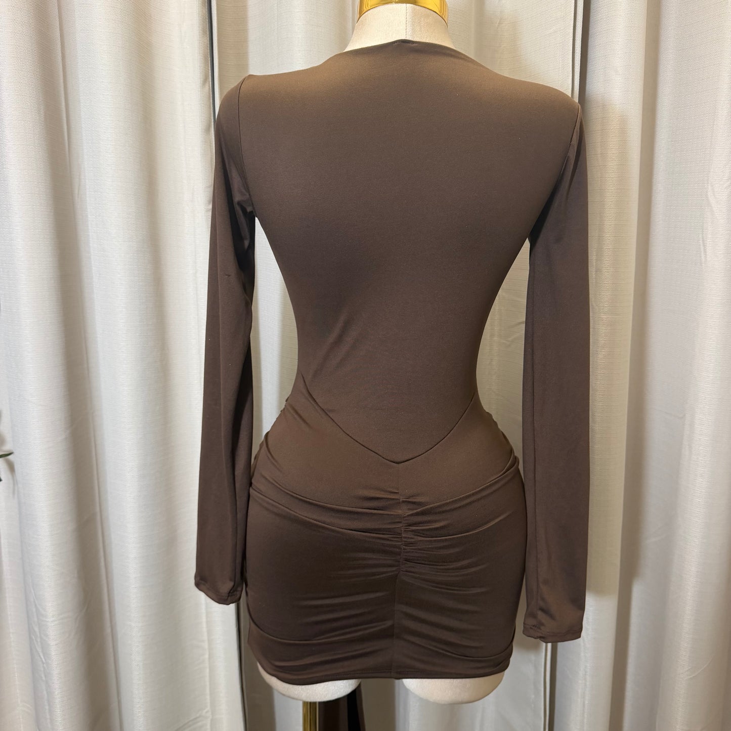 Long sleeve Dress with front Detail-Brown