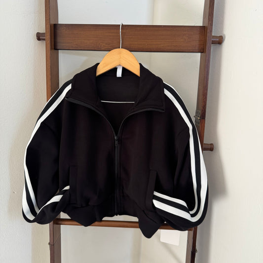 Striped Cropped Sweater-Black