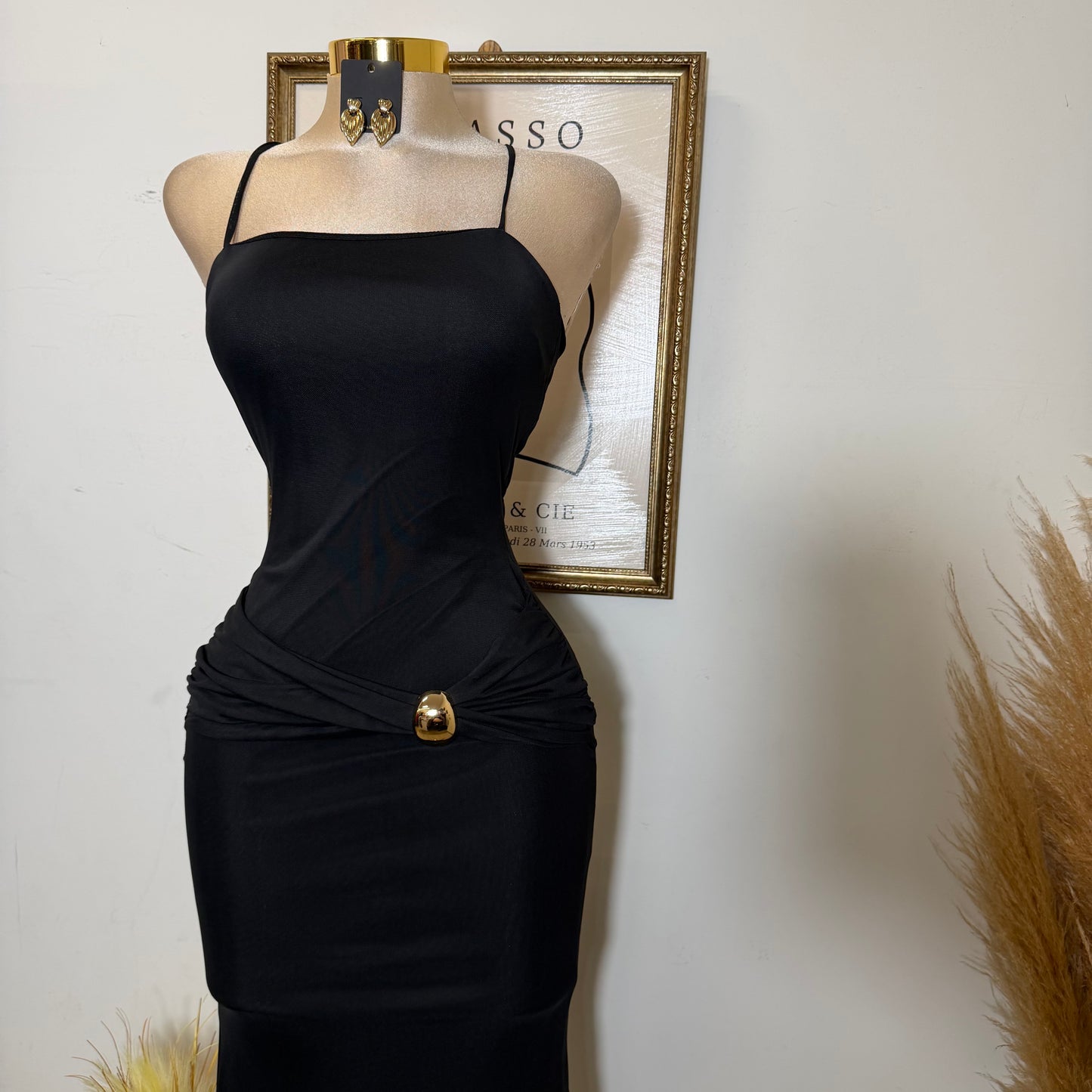 Solid Mesh Back Criss Cross Maxi Dress-Black