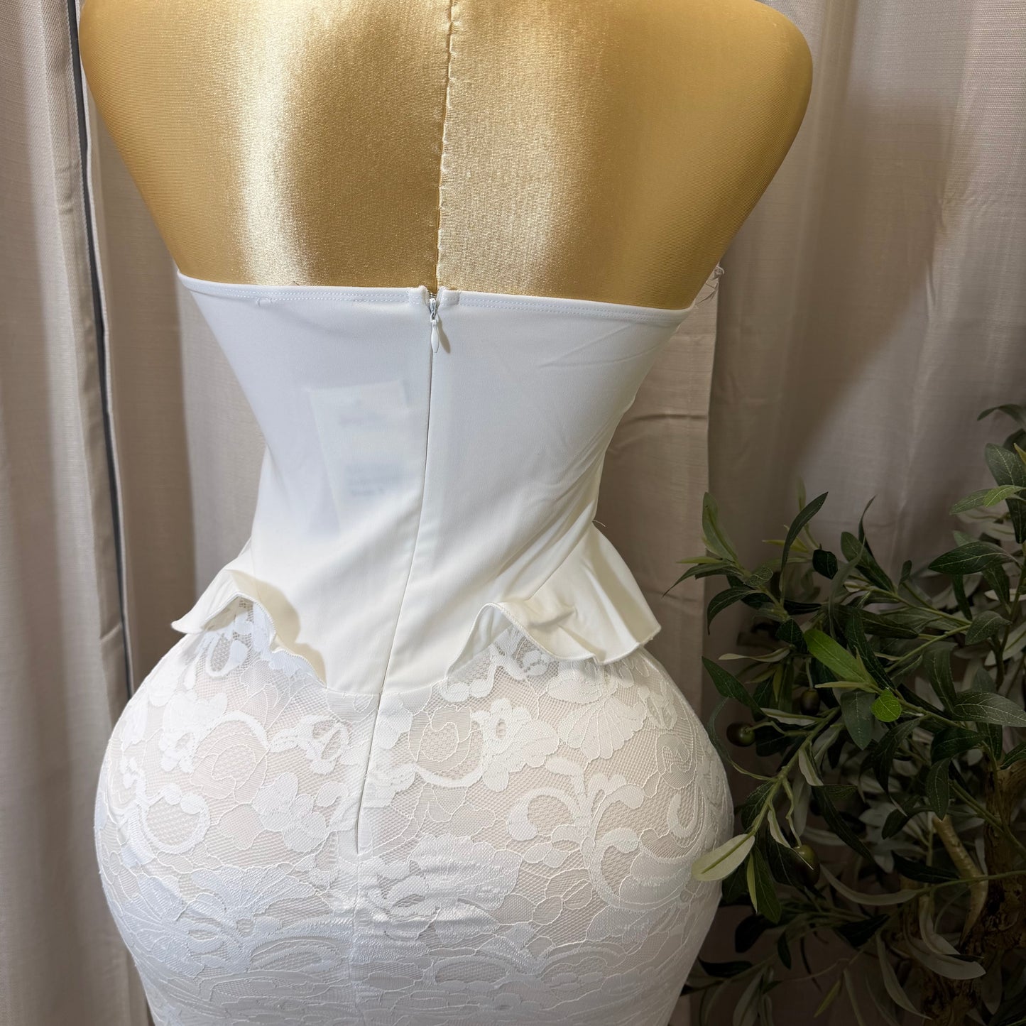 Strapless Corset Lace Midi Dress-White