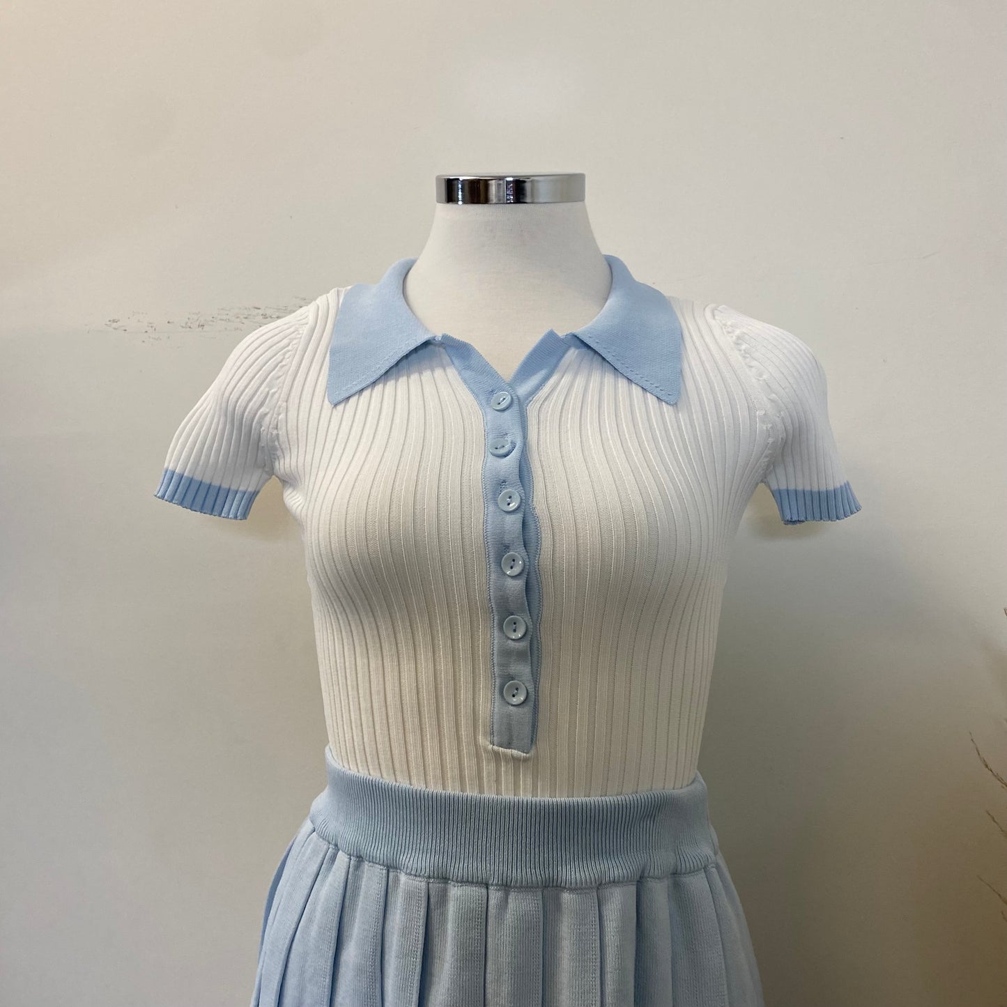 Tennis Collar skirt set-baby Blue