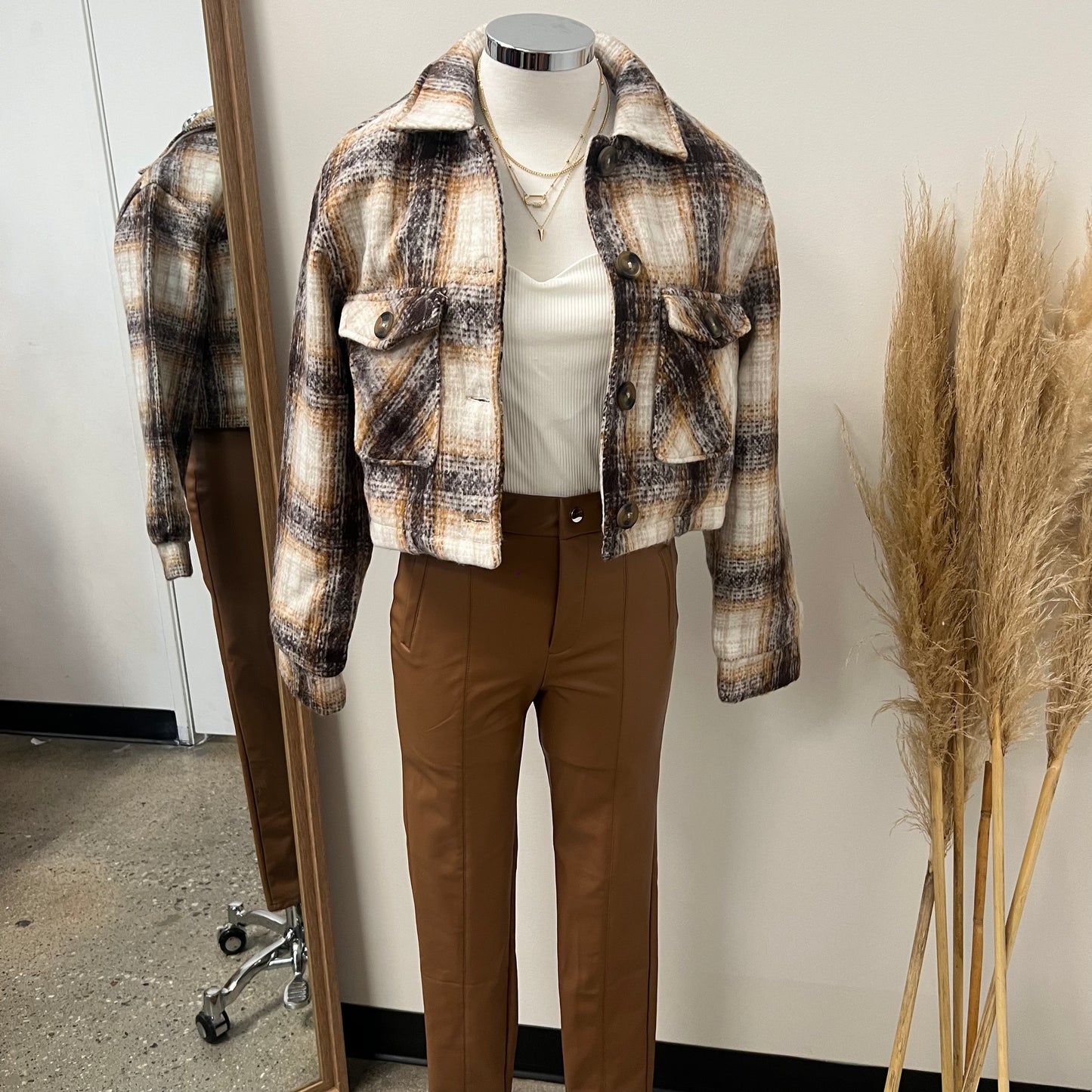 Plaid Crop Jacket -Brown