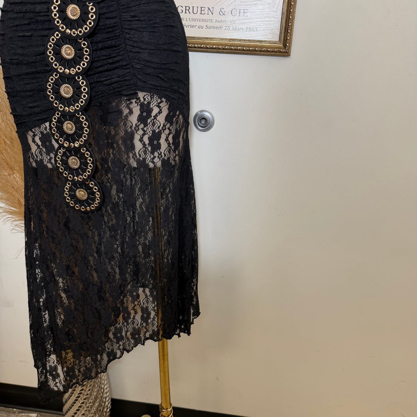 Lace Ruched Halter Maxi Dress-Black