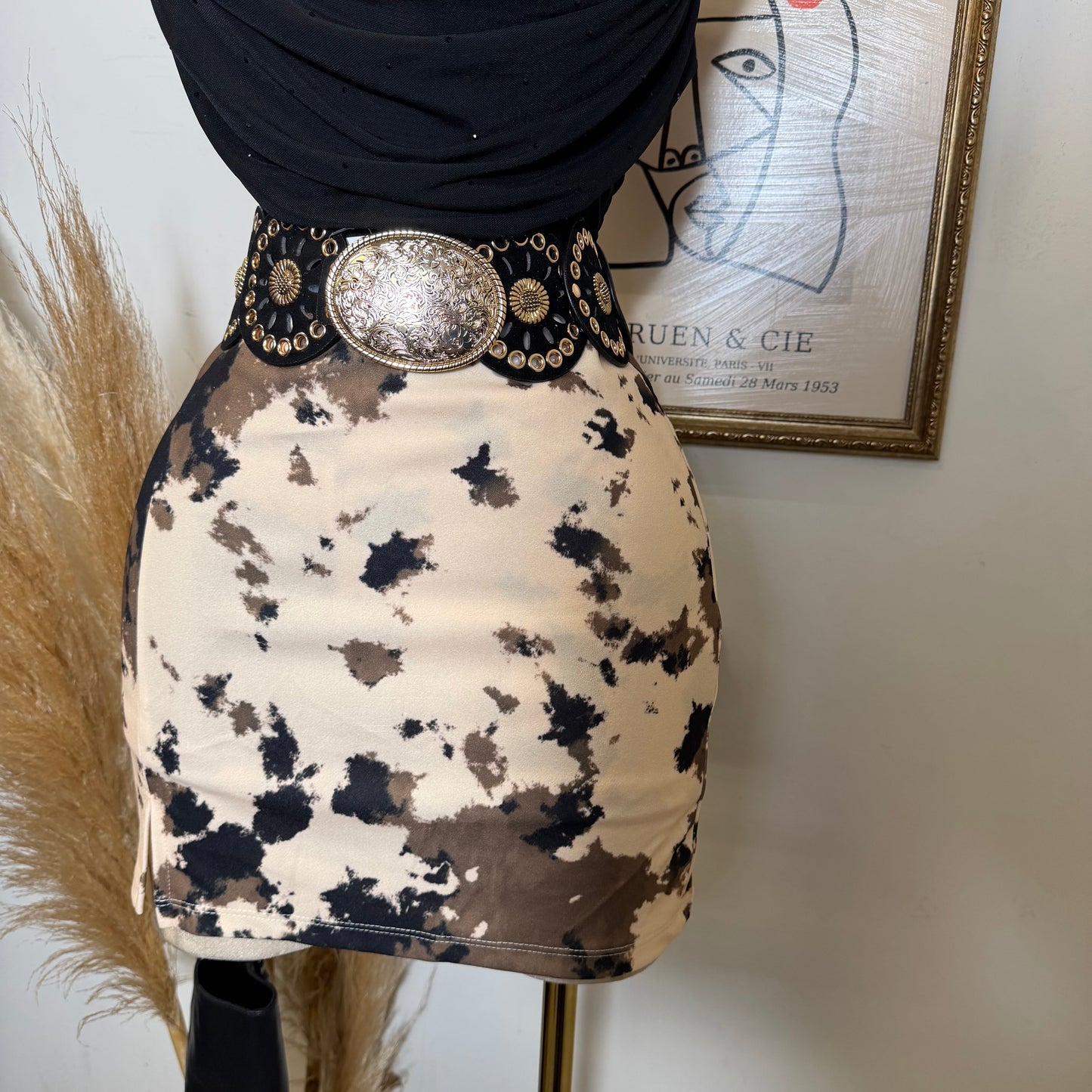 Brown Cow Print Skort -brown