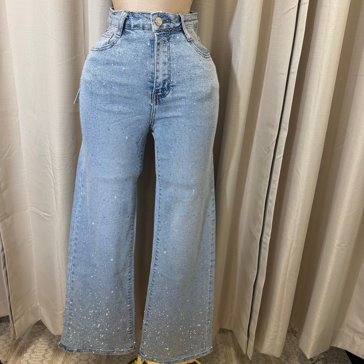 All eyes of me Rhinestones Jeans-Blue