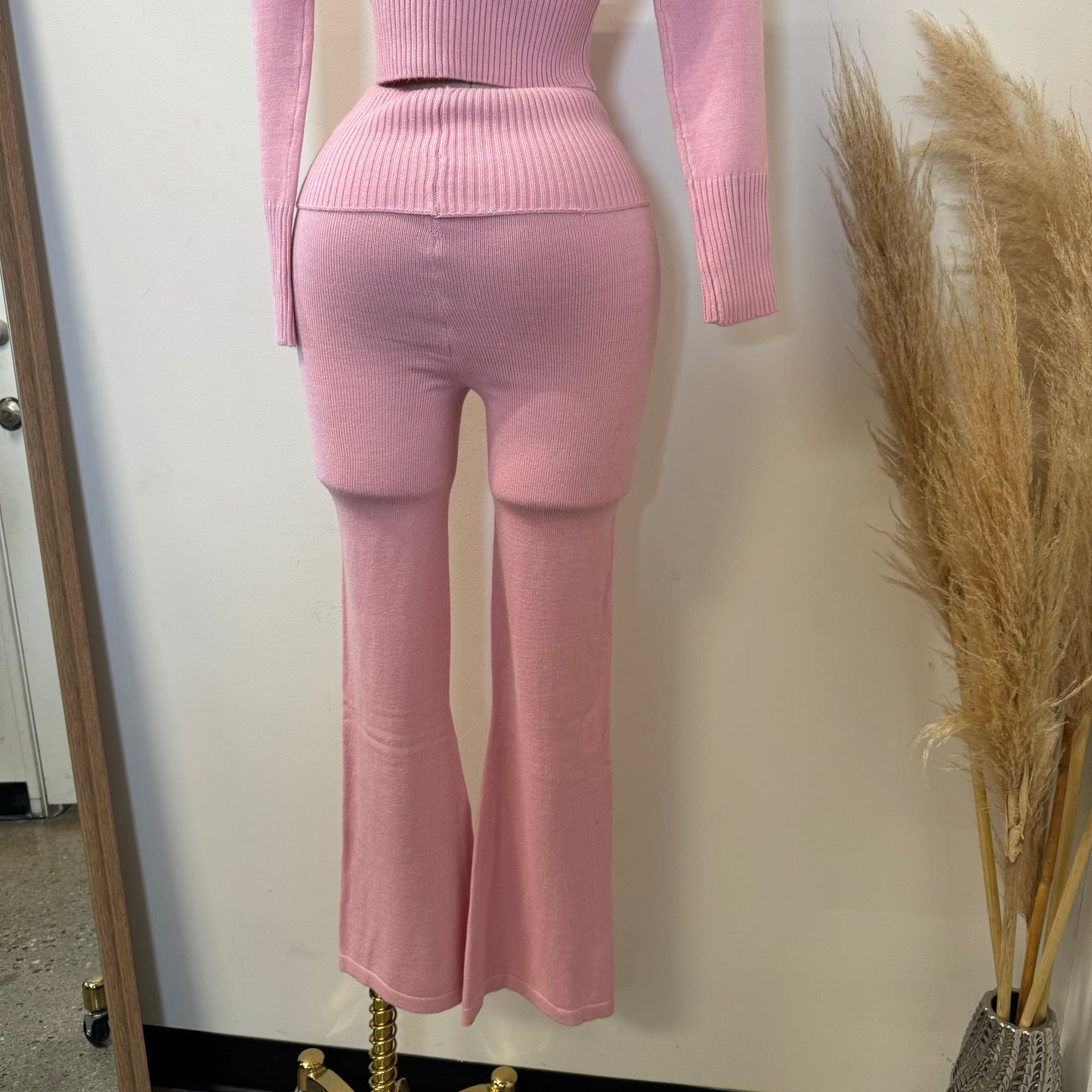 Y2K knitted Pant Set-Baby Pink