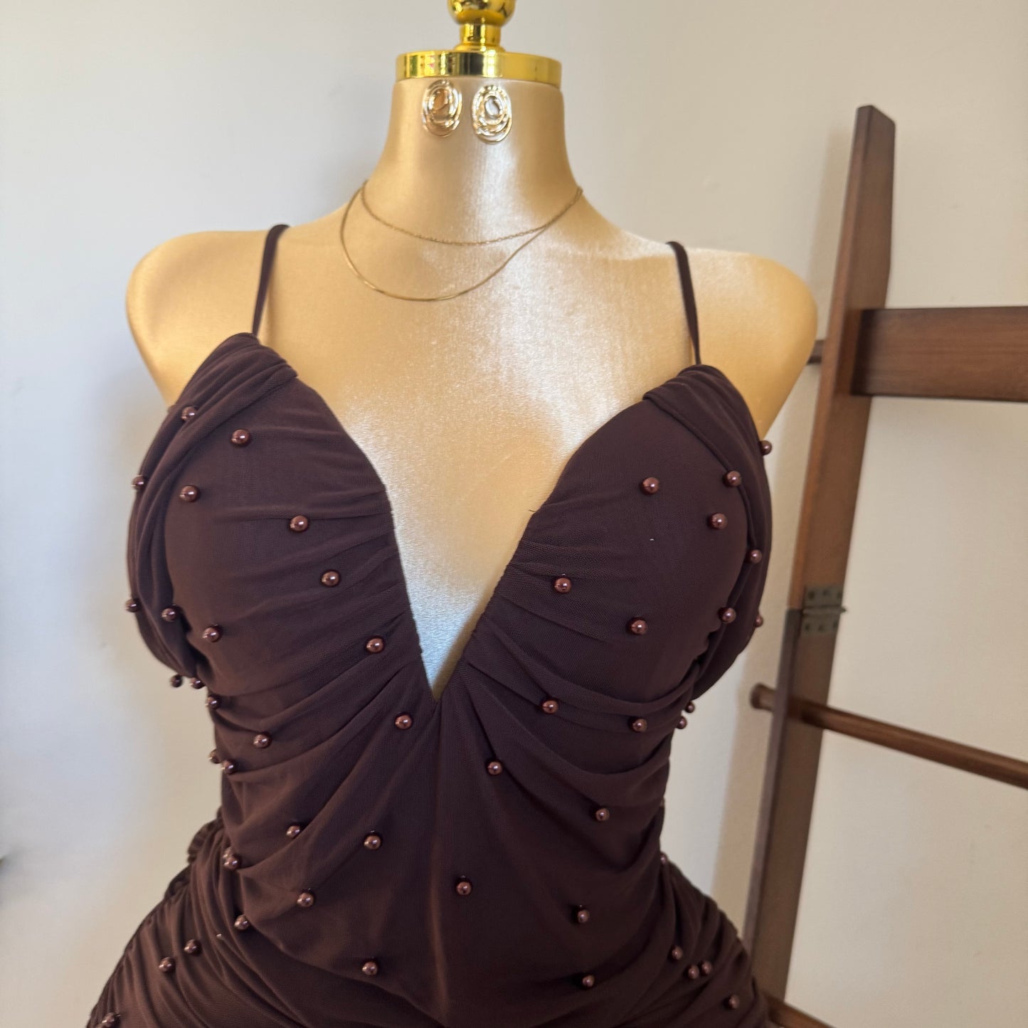 Aria Pearl Dress PL-Brown