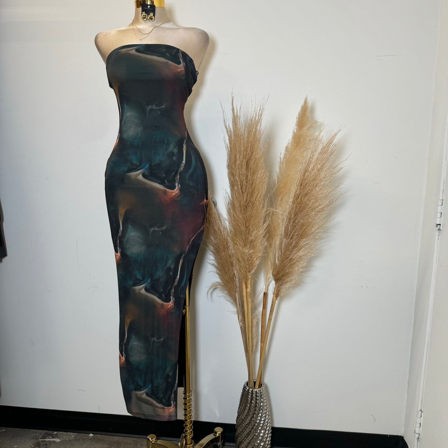 Tube Slit Maxi Dress-Multicolor