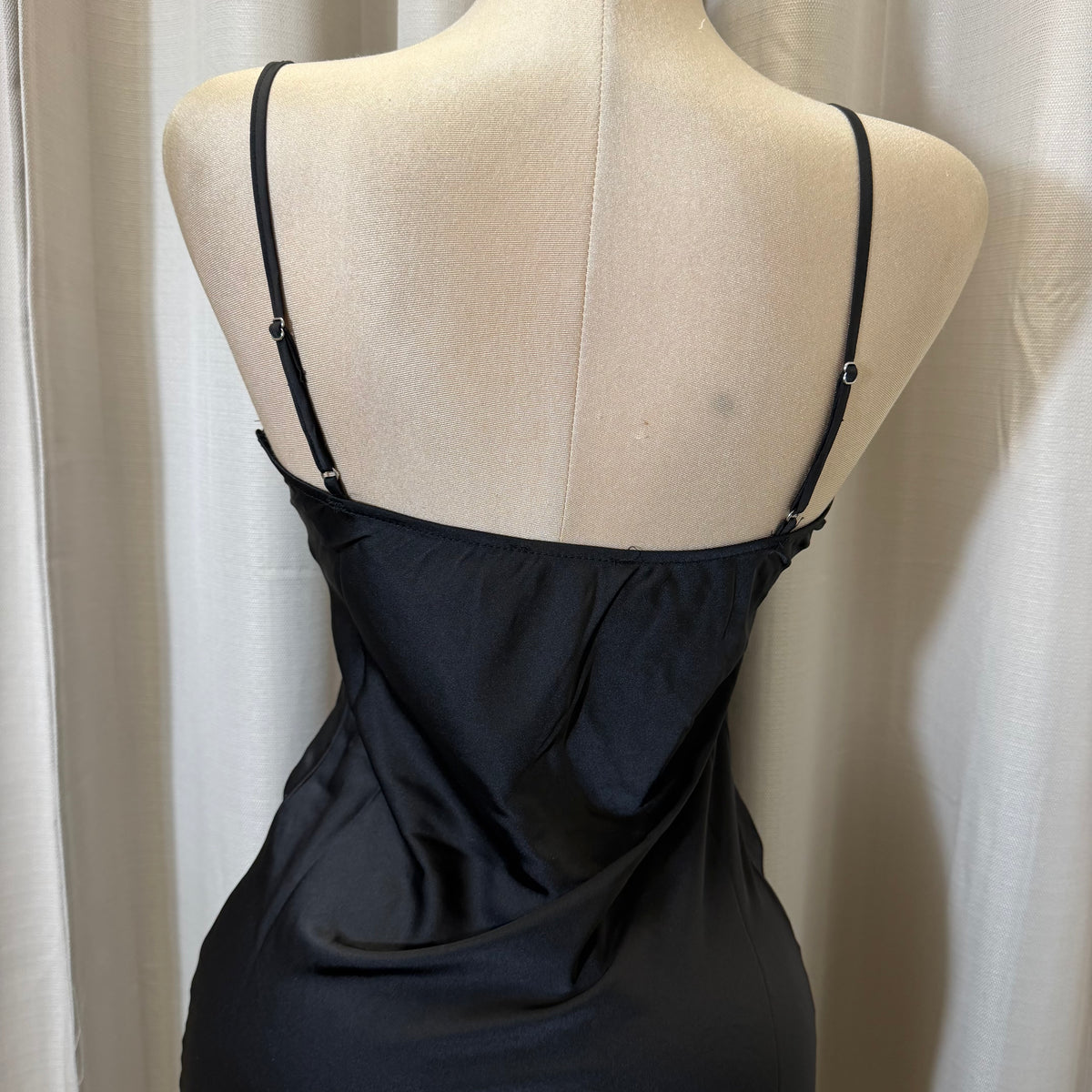 Satin Asymmetrical Lace detail Dress-black