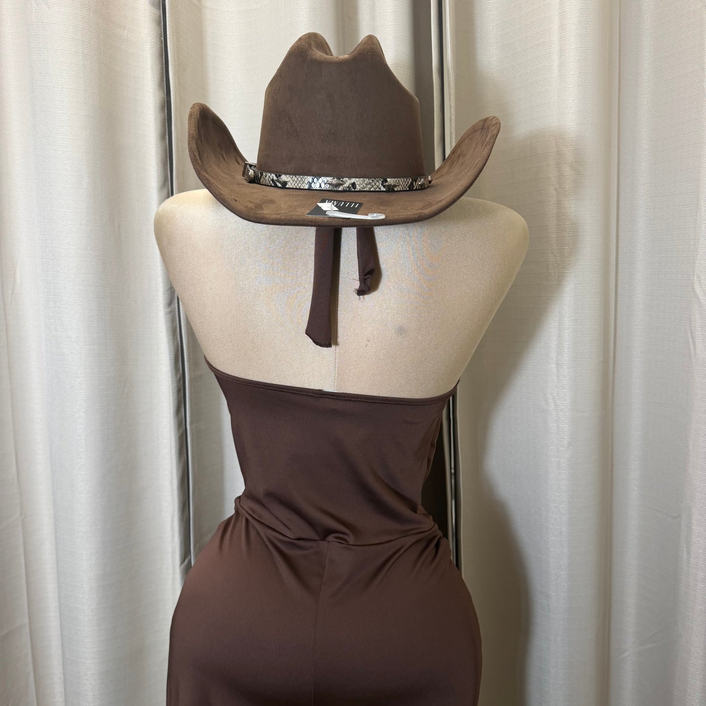 Cowl halter Neck Flare Jumpsuit-Brown