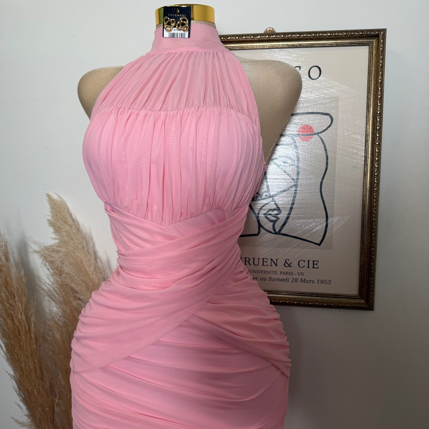 Mesh Sleeveless Dress-Pink