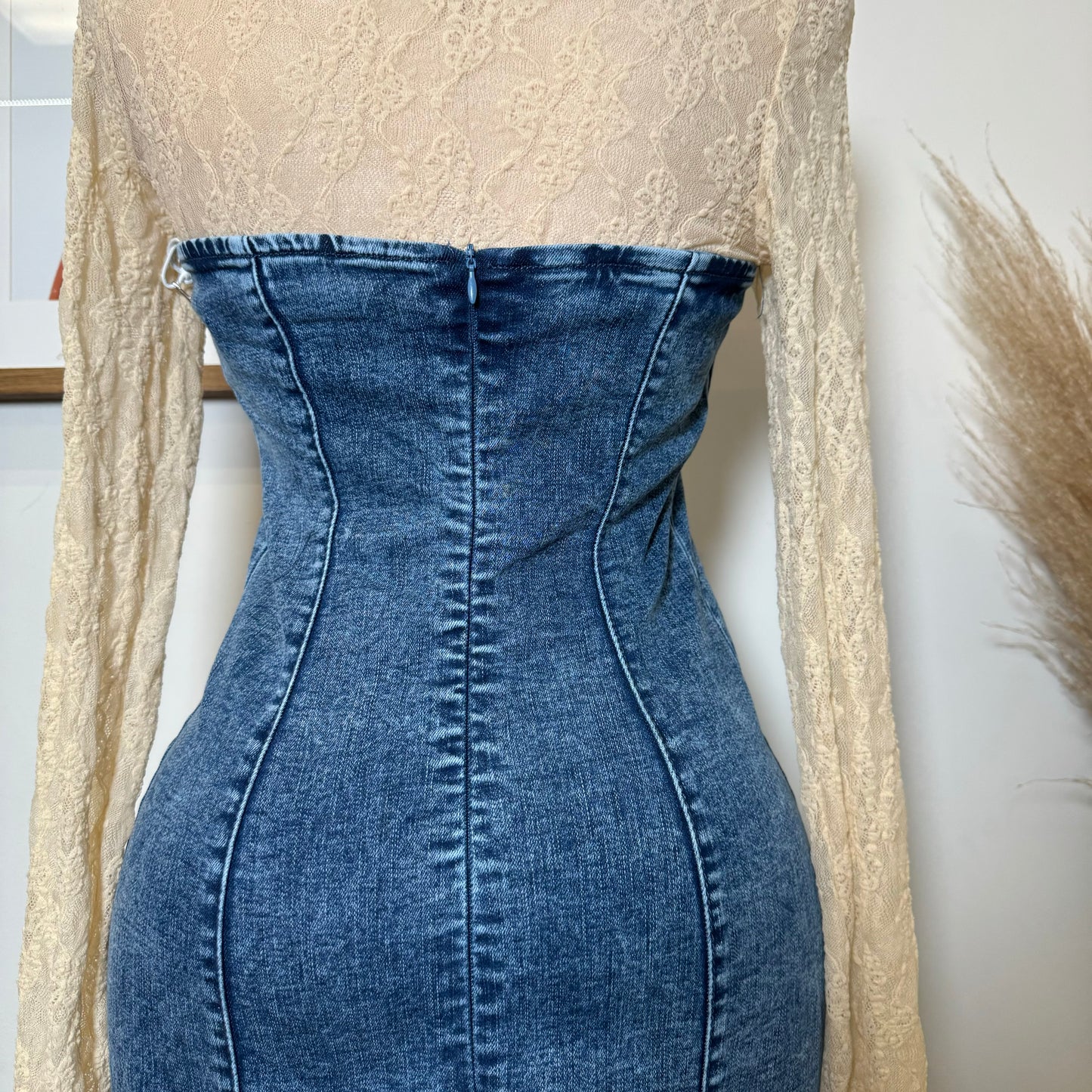 Denim Tube Mini Dress-Denim
