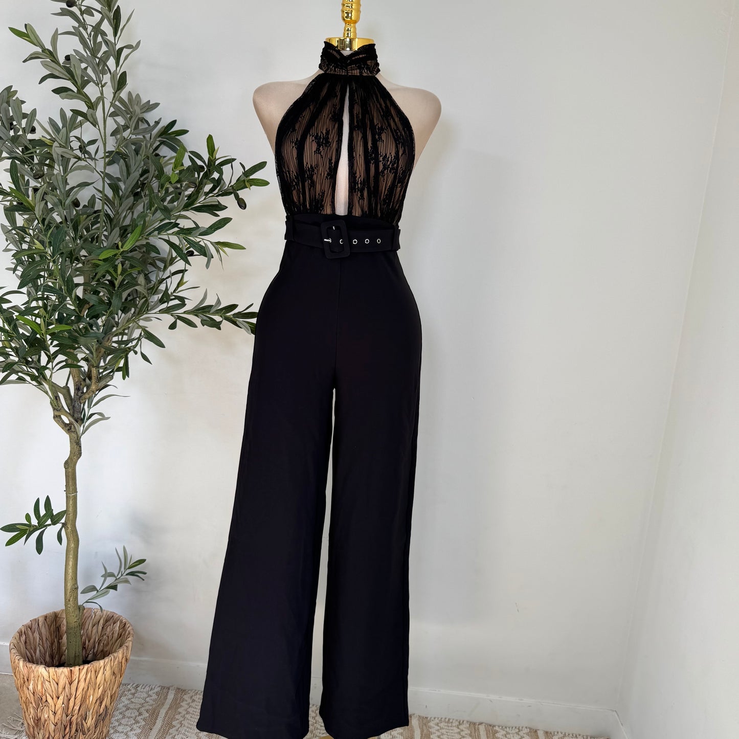 LACE & STRETCH WOVEN JUMPSUIT