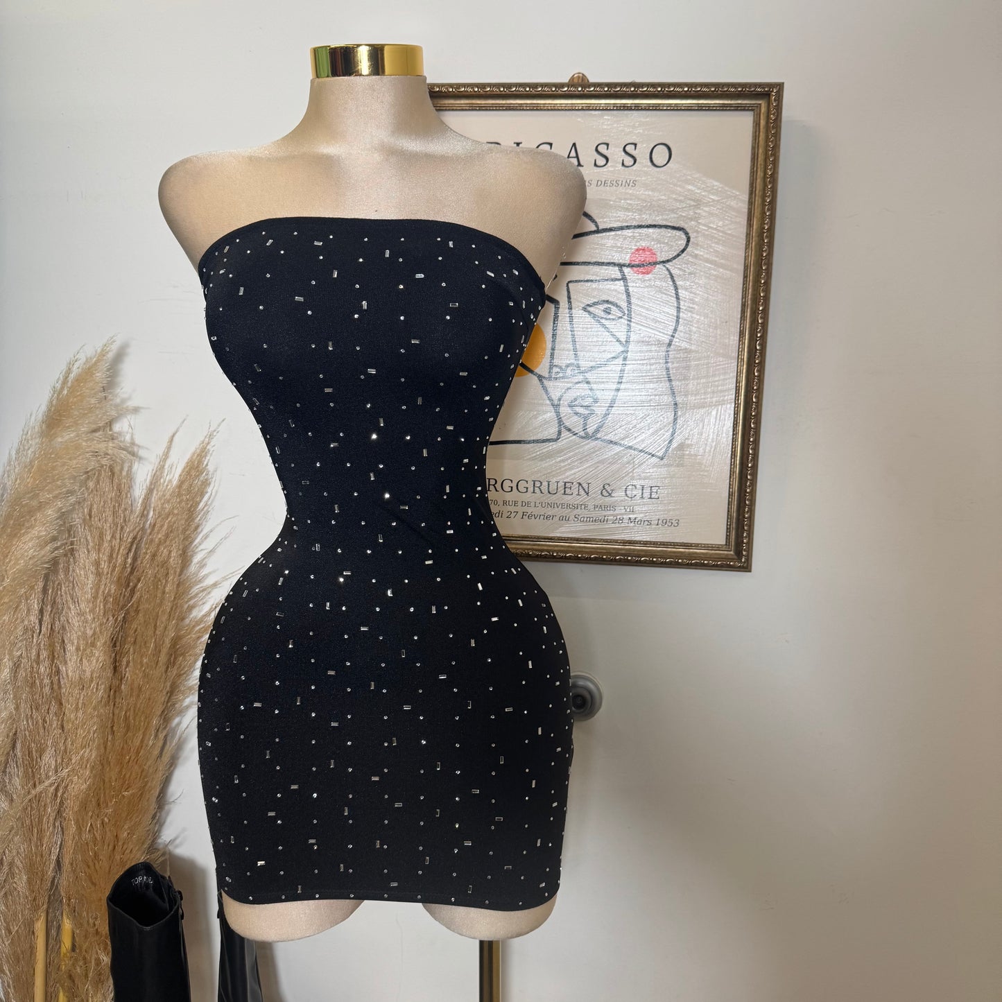 Tube Mini Dres Rhinestone Dress-Black