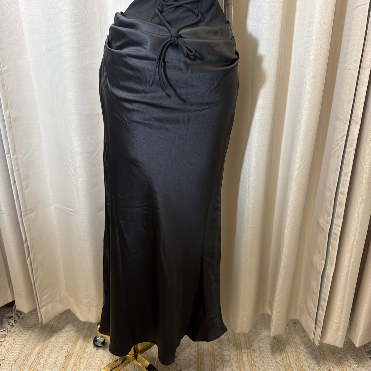 Satin Strapless Sweetheart Neckline Cowl Hip lace Maxi Dress-Black
