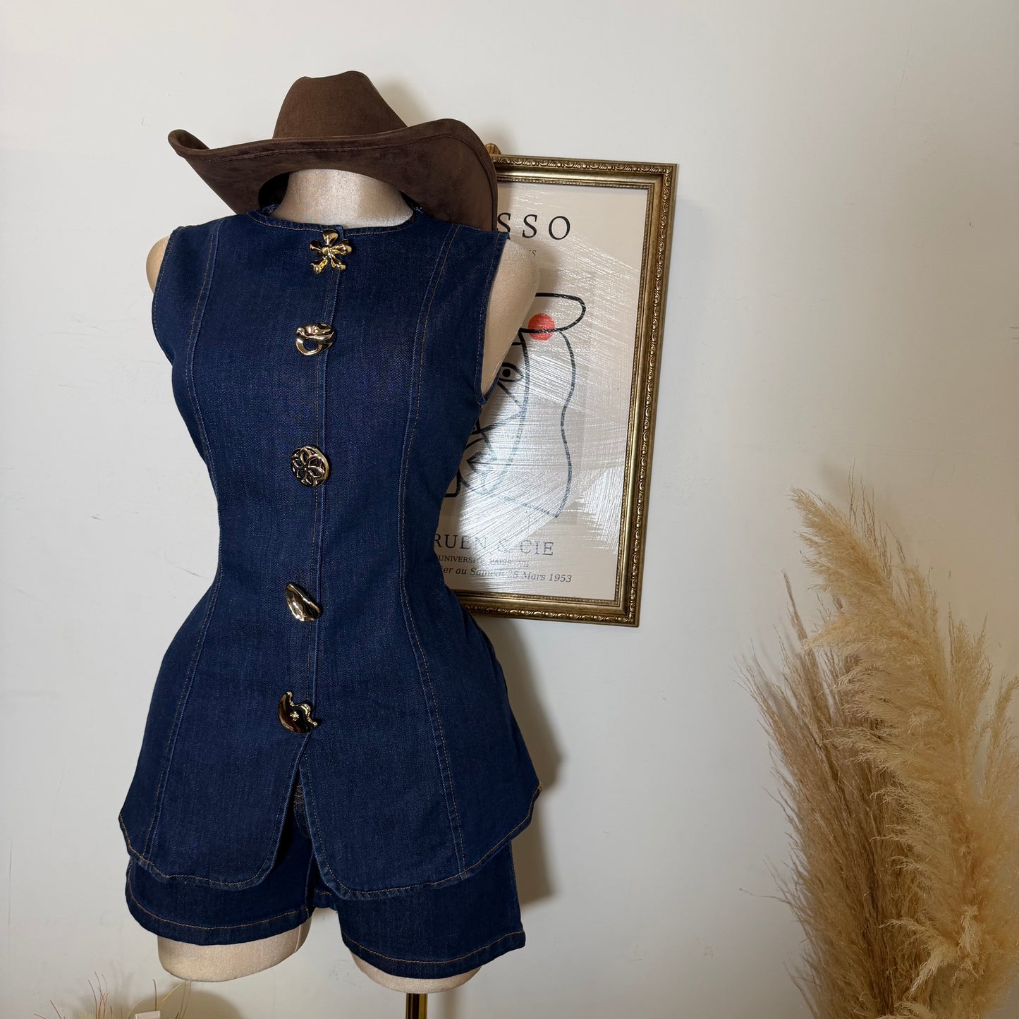 Diana Short Sleeve Denim Set-Blue